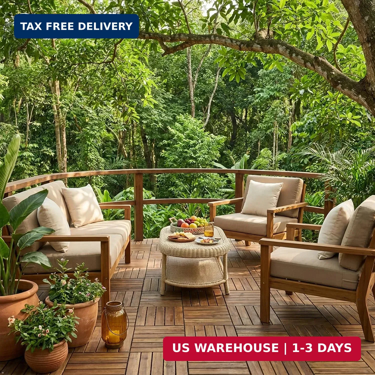 Natural Acacia 12×12 Interlocking Wood Deck Tiles for Balcony, Gar