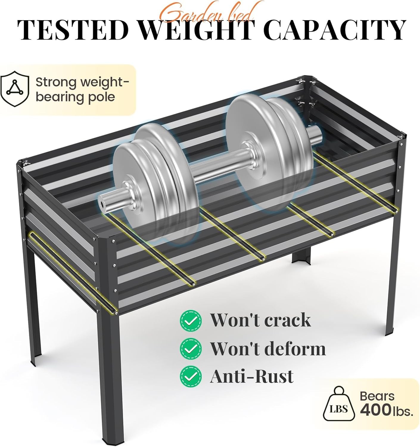 Large Raised Garden Bed W/ Legs Galvanized Elevated Planter Box 48×24×32 in