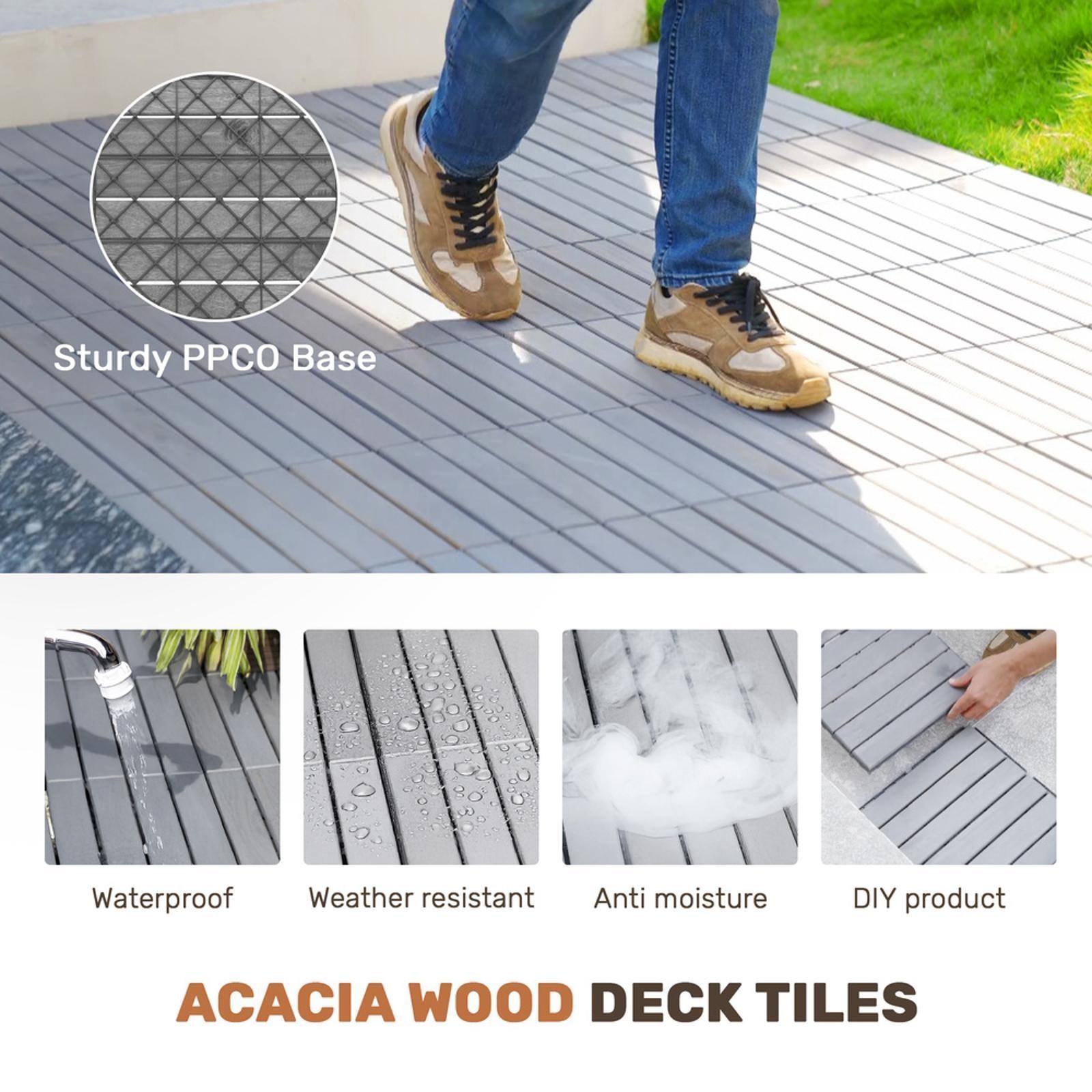 30PCS Patio Interlocking Deck Tiles, Acacia Hardwood, Waterproof, Anti-, DIY