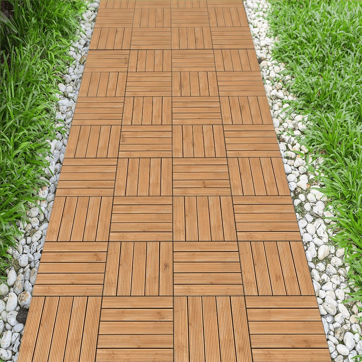 Indoor & Outdoor Wood Flooring 12″ x 12″ Tiles for Patio Garden, 27 Pieces