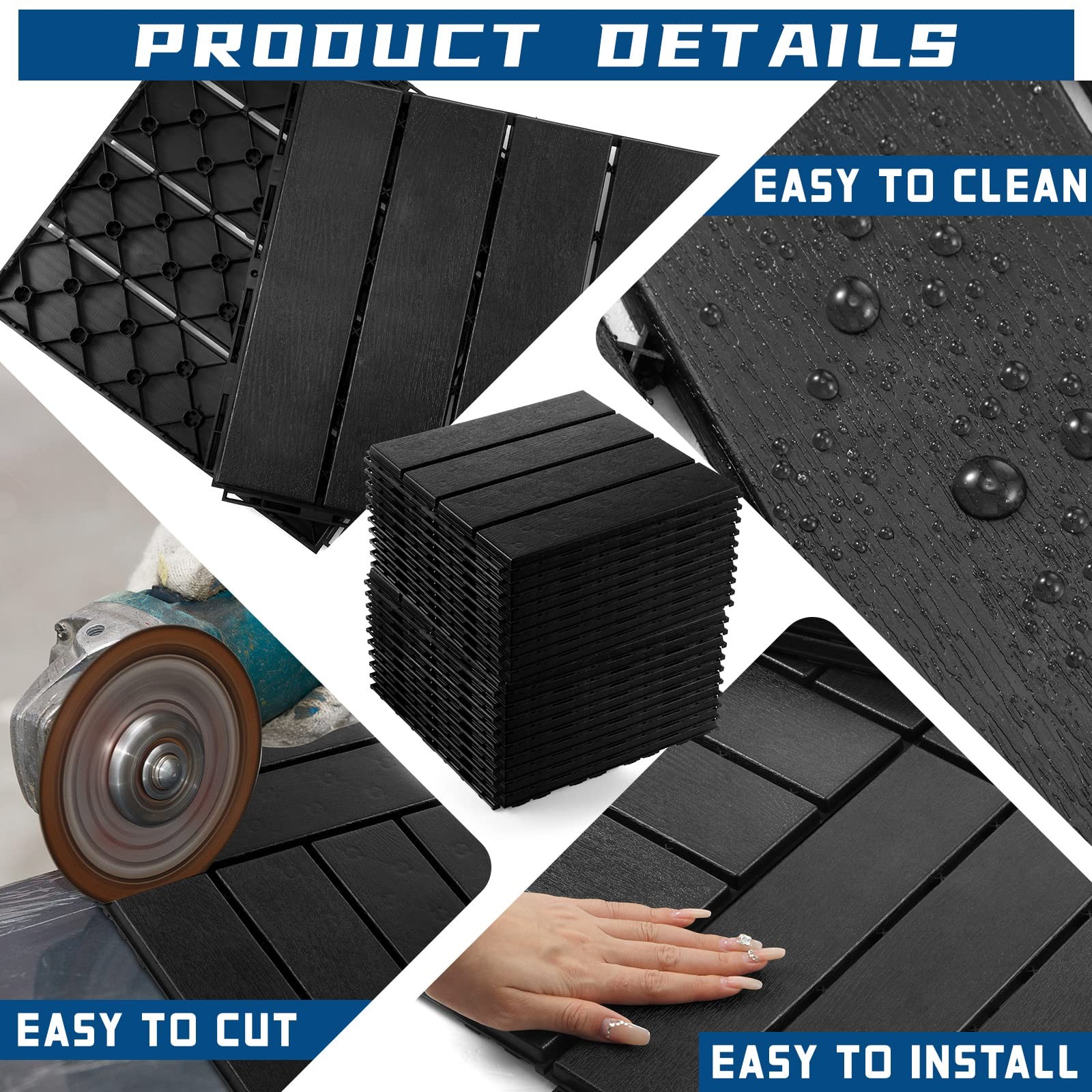 48 Pcs Plastic Interlocking Deck Tiles 12 x 12 Inch Patio Deck Tiles Waterpro…