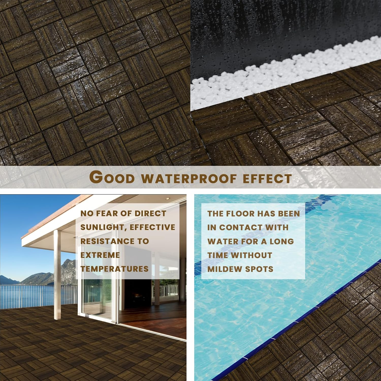 Acacia Wood Interlocking Deck Tiles – 12″x12″ Waterproof Outdoor Flooring (10Pcs