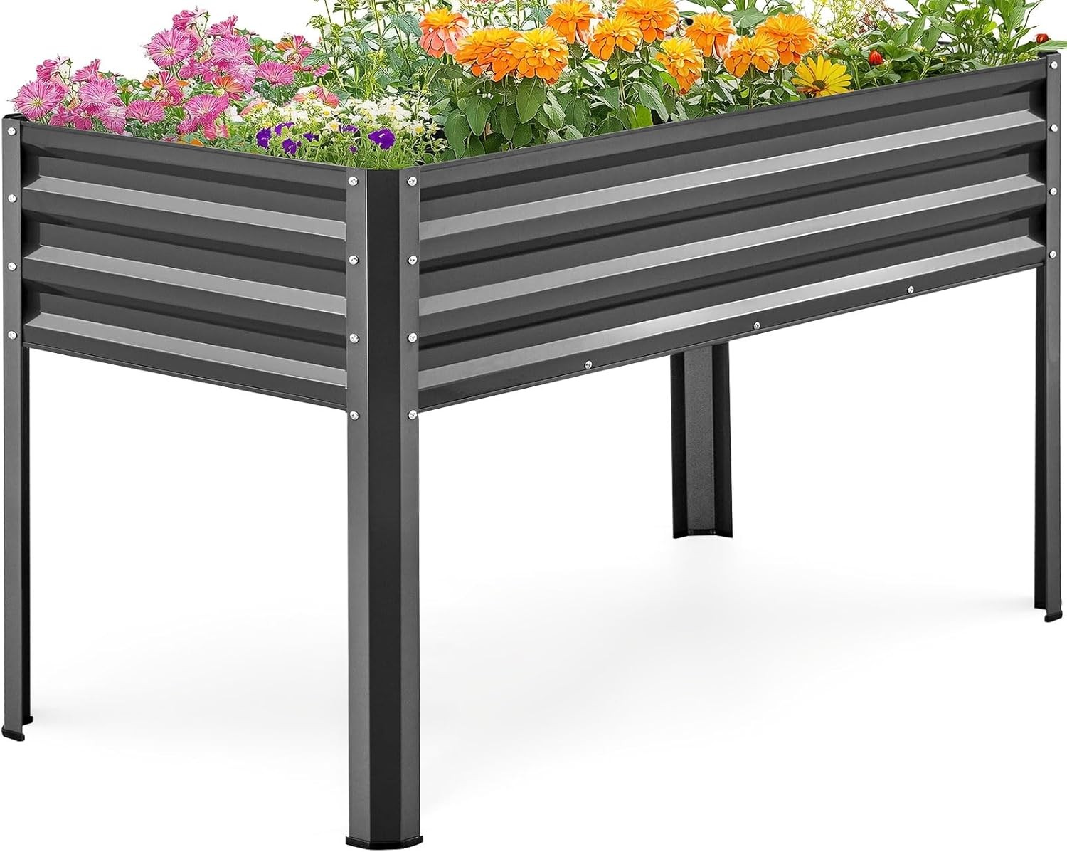 Large Raised Garden Bed W/ Legs Galvanized Elevated Planter Box 48×24×32 in