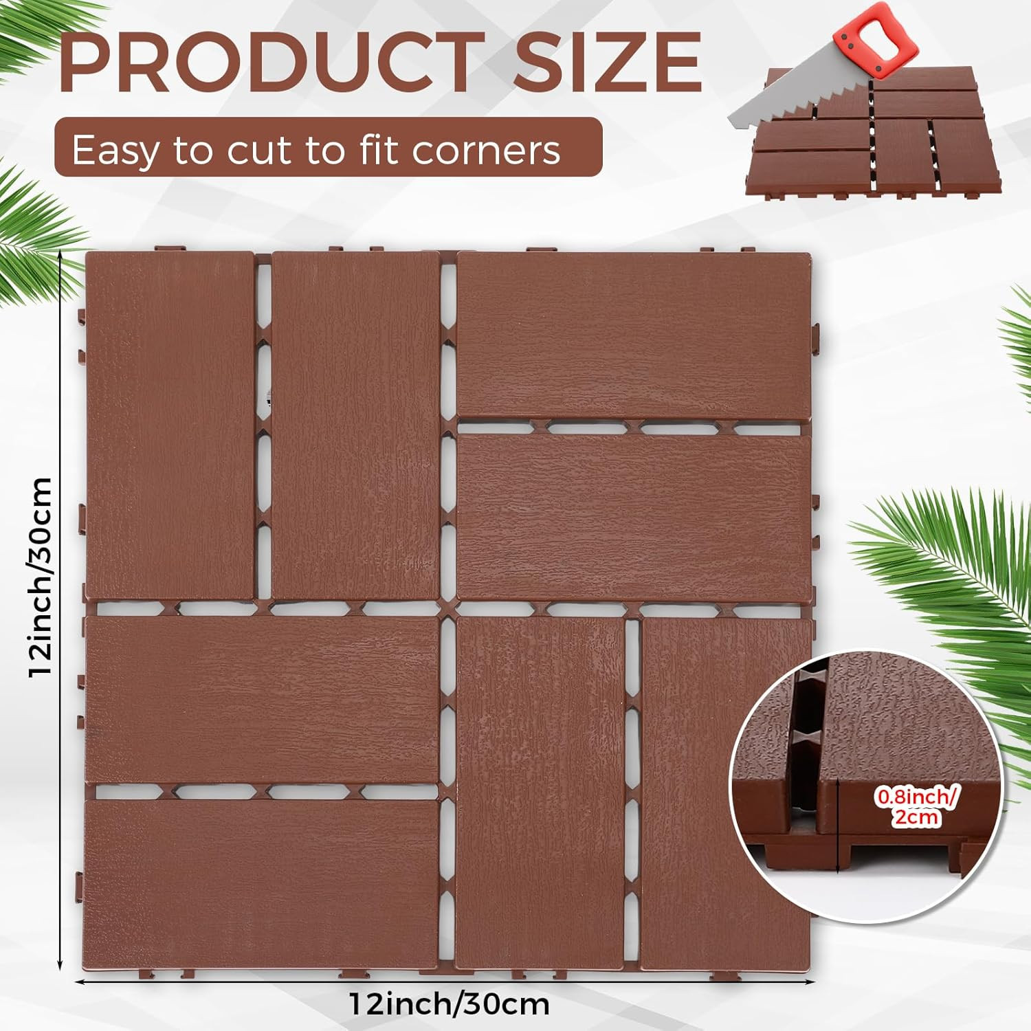 44 Pack Waterproof Interlocking Deck Tiles for Patio, Garden & Poolside – Brown
