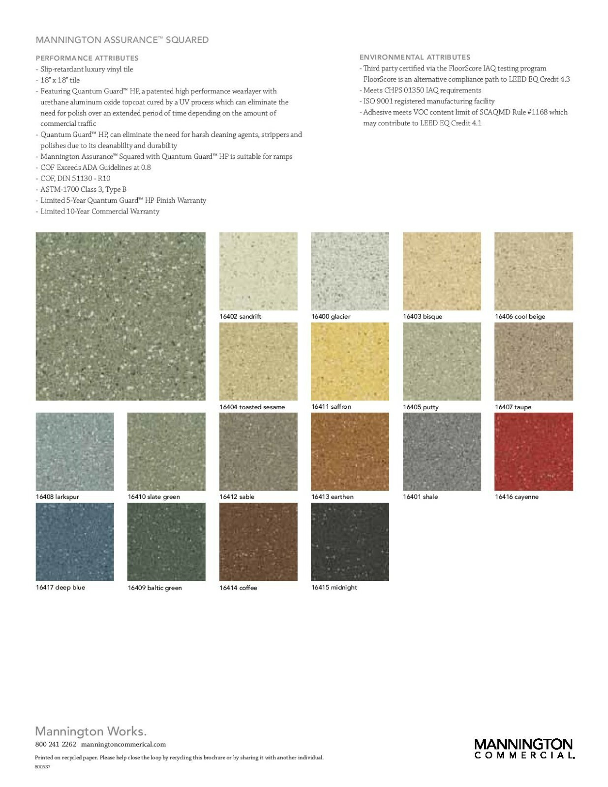 Mannington ASSURANCE SQUARED 18 X 18 COMMERCIAL VCT 16202 STONE GRAY
