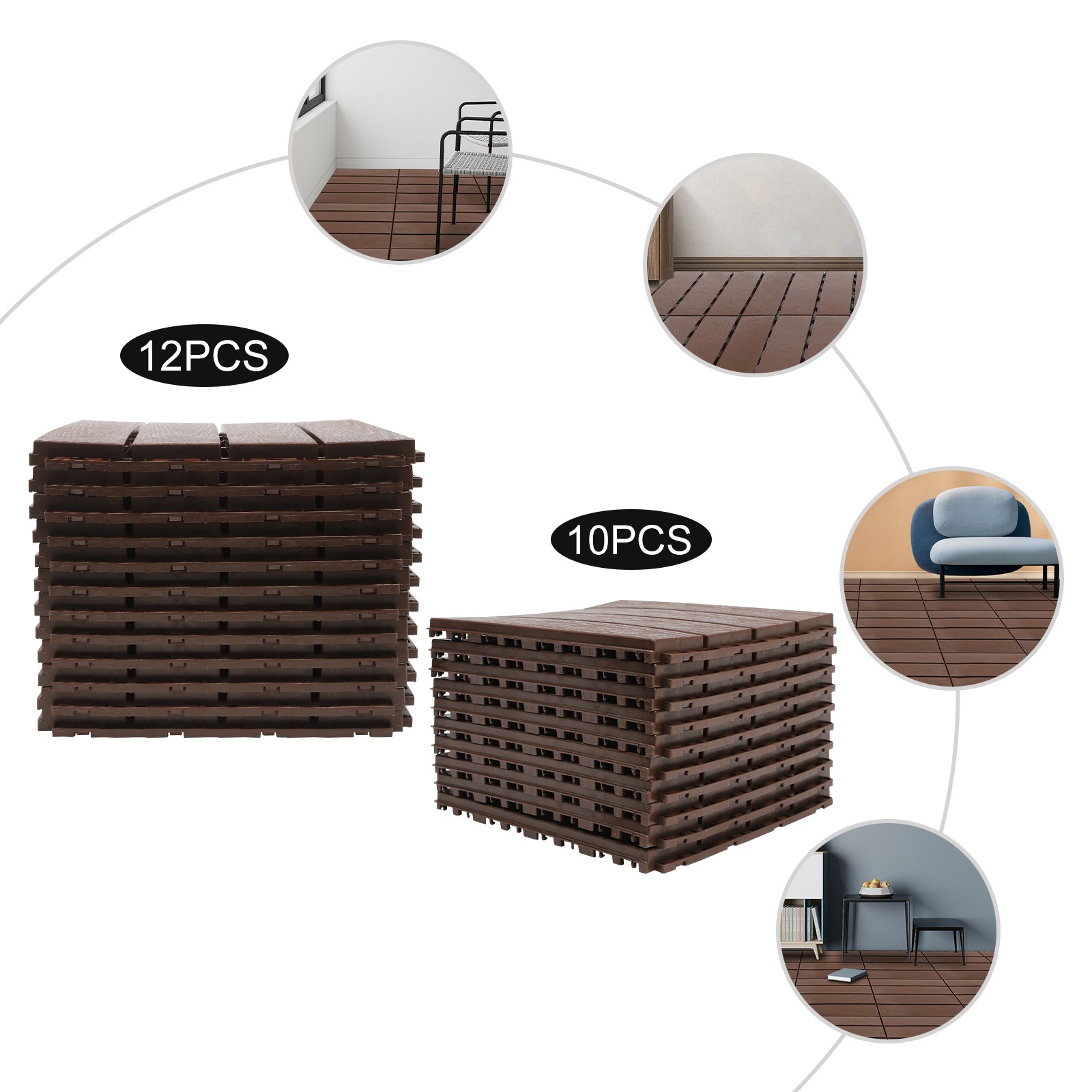 12” Outdoor Living Patio Deck Tiles, Plastic Outdoor Flooring Interlocking