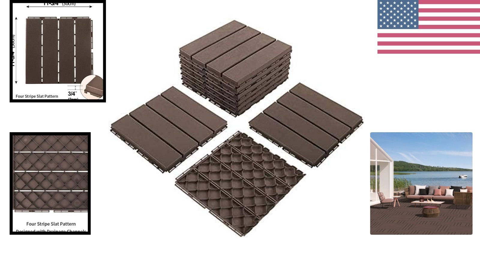 Waterproof Dark Brown Interlocking Tiles – Perfect for Garden and Patio Use