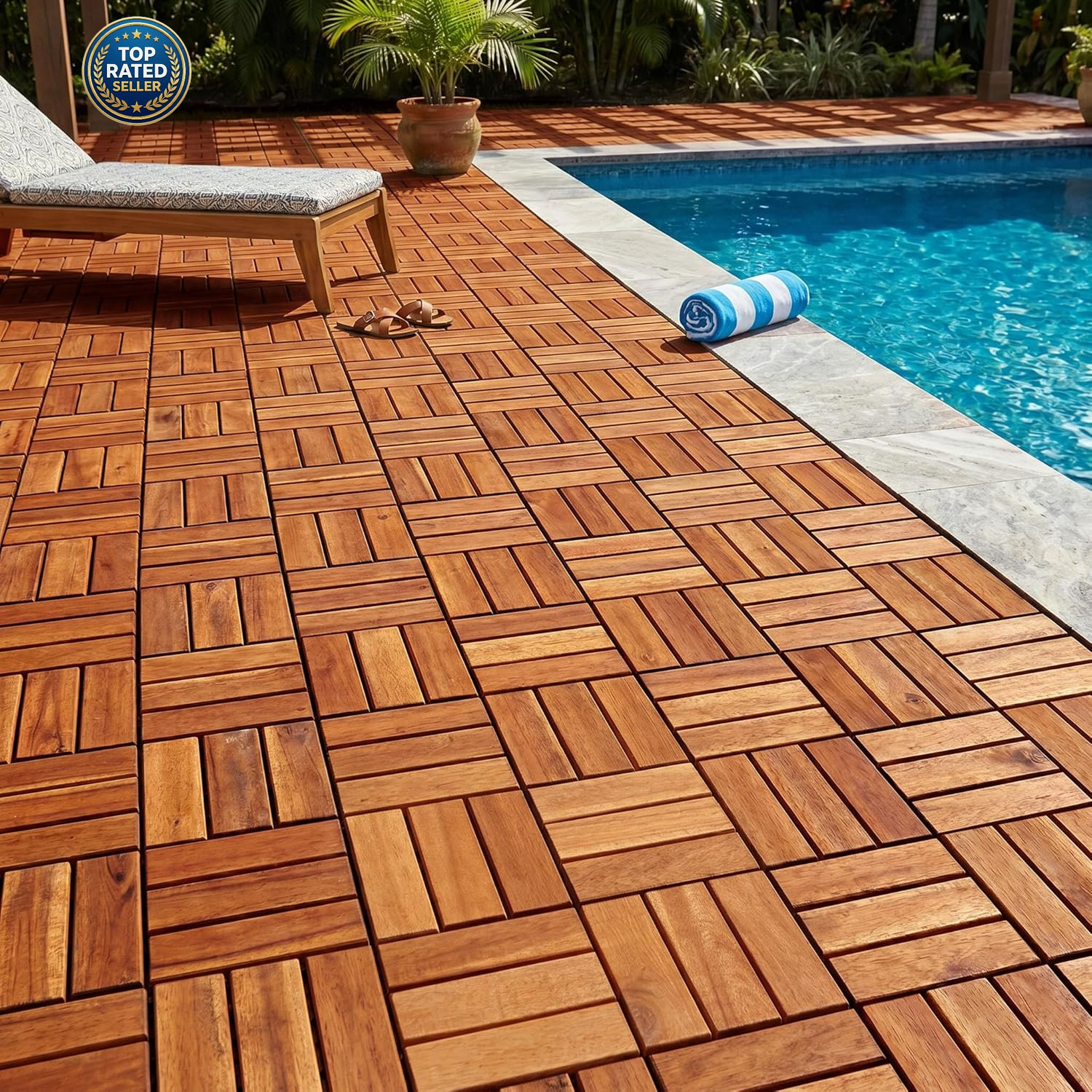 Wood Interlocking Deck Tiles – 12″X12″ Indoor & Outdoor Flooring Tiles for Balco