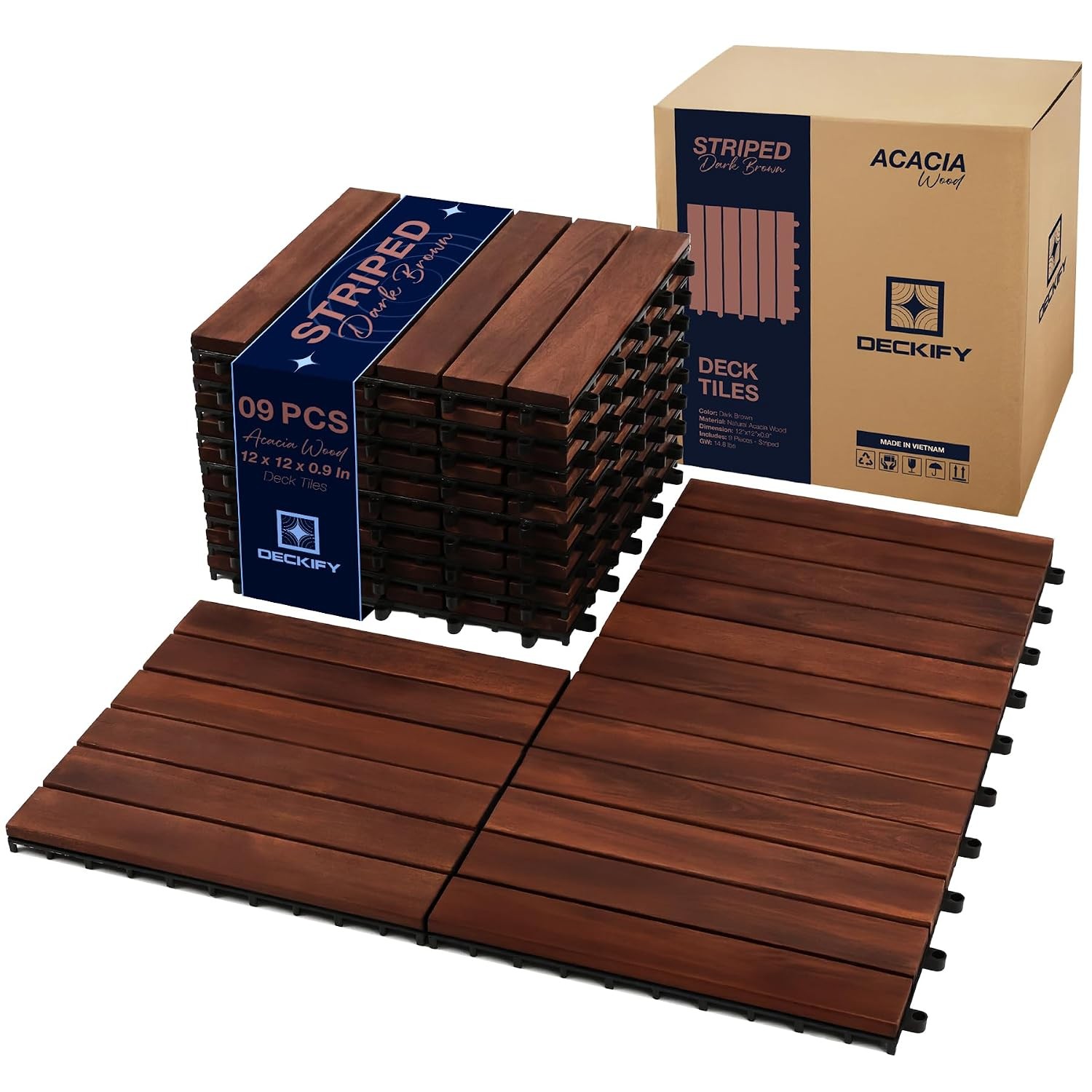 Acacia Wood Patio Deck Tiles 12×12 Interlocking Outdoor Wooden Deck Flooring
