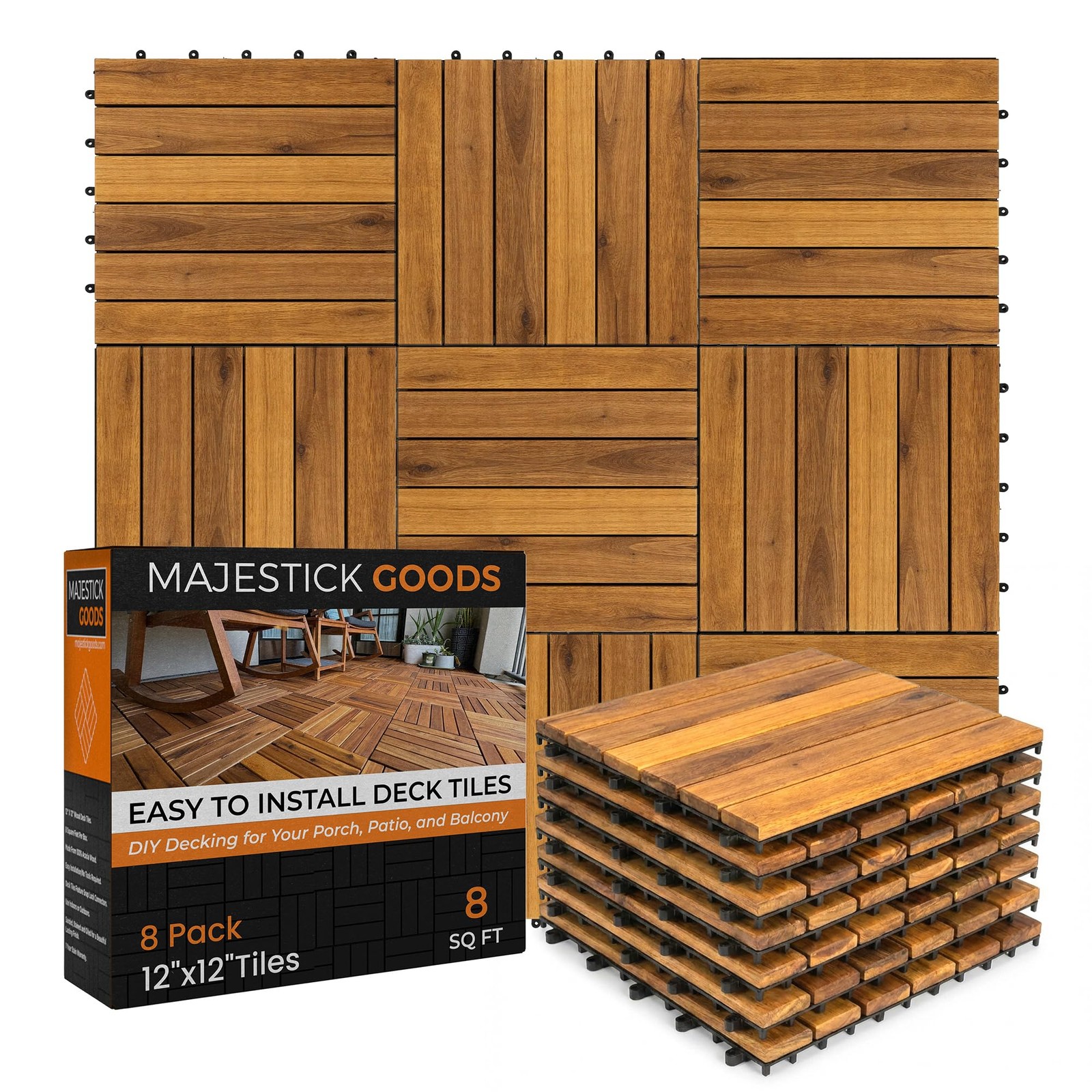 Interlocking Long Slat Deck Tiles 12″x12″– Stylish Patio Tiles for Outdoor Fl…
