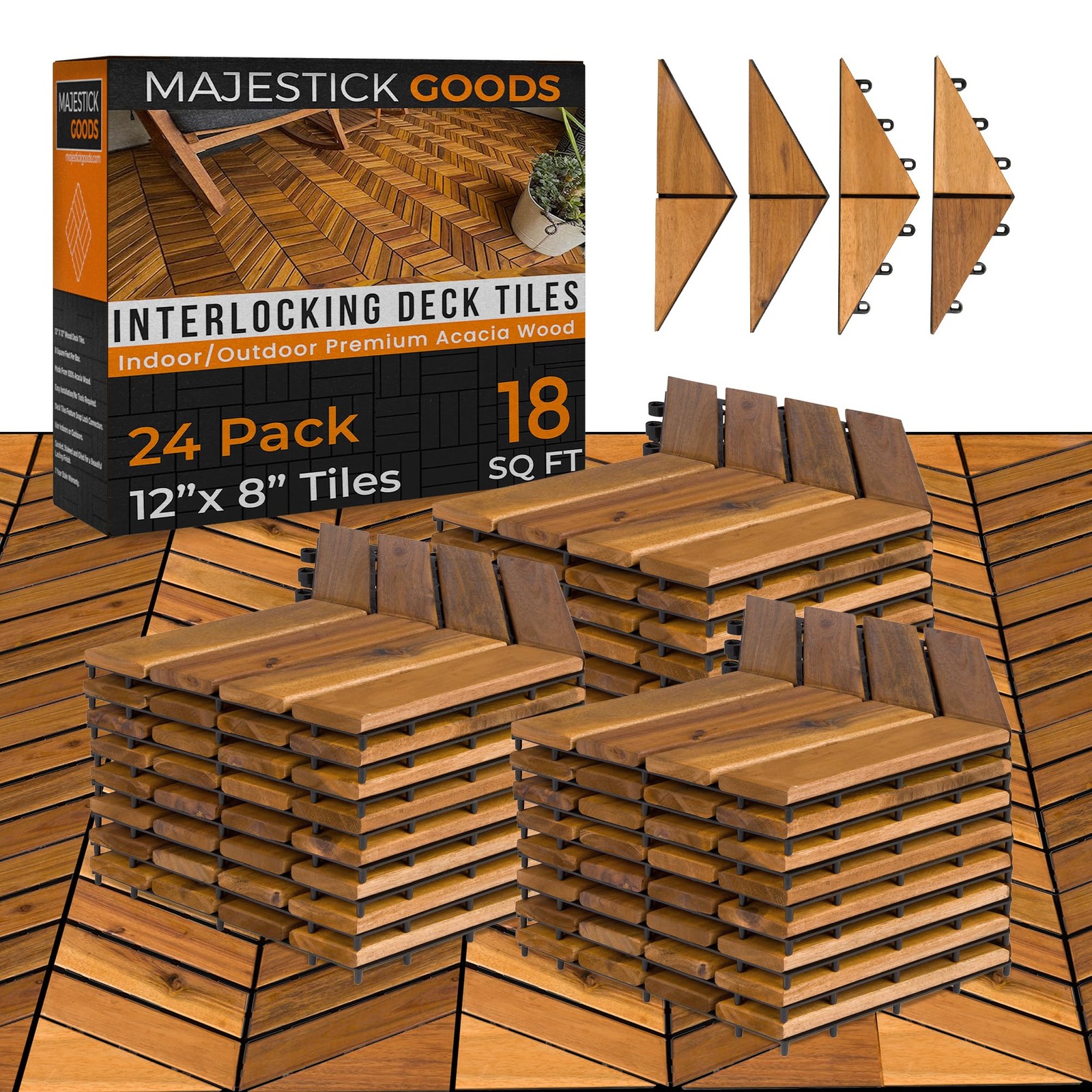 Majestick Goods Interlocking Deck Tiles 12″x8″ Herringbone 18 Sq Ft Acacia W…