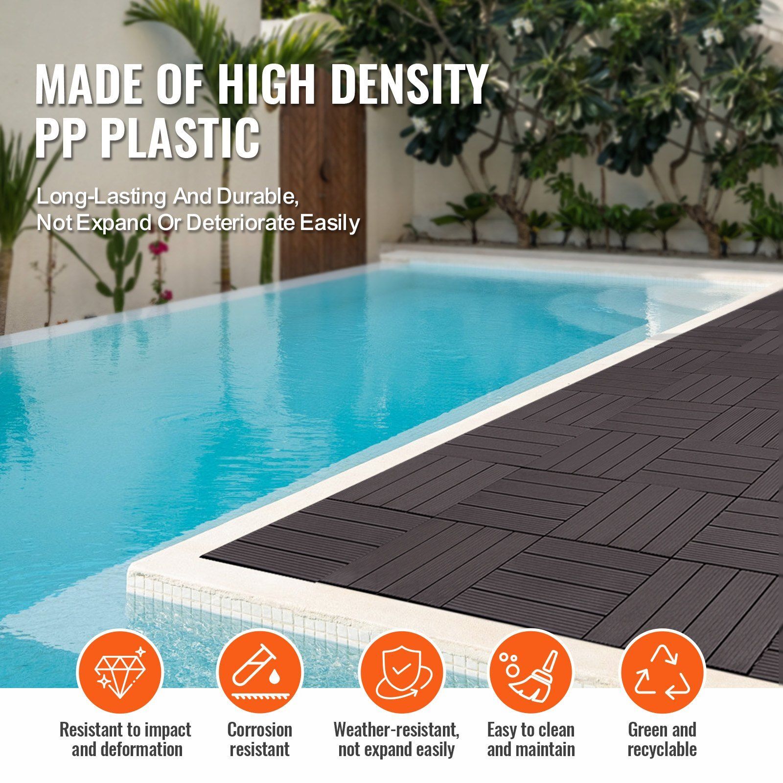 Interlocking Deck Tiles 36 Pack 12″ x 12″ Waterproof for Porch Dark Brown