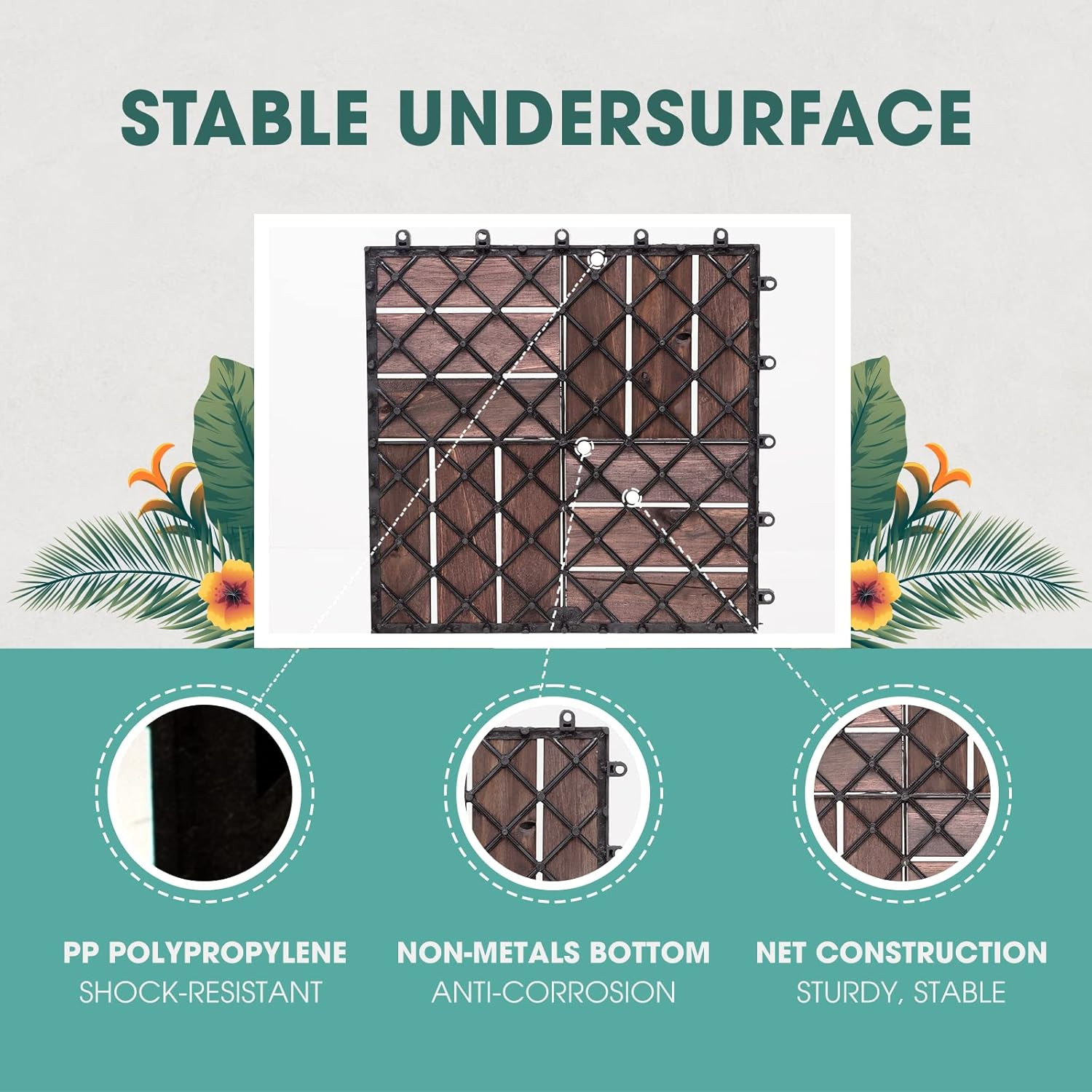 Interlocking Deck Tiles – 10PCS Waterproof Acacia Wood Patio Tiles, Flooring Til