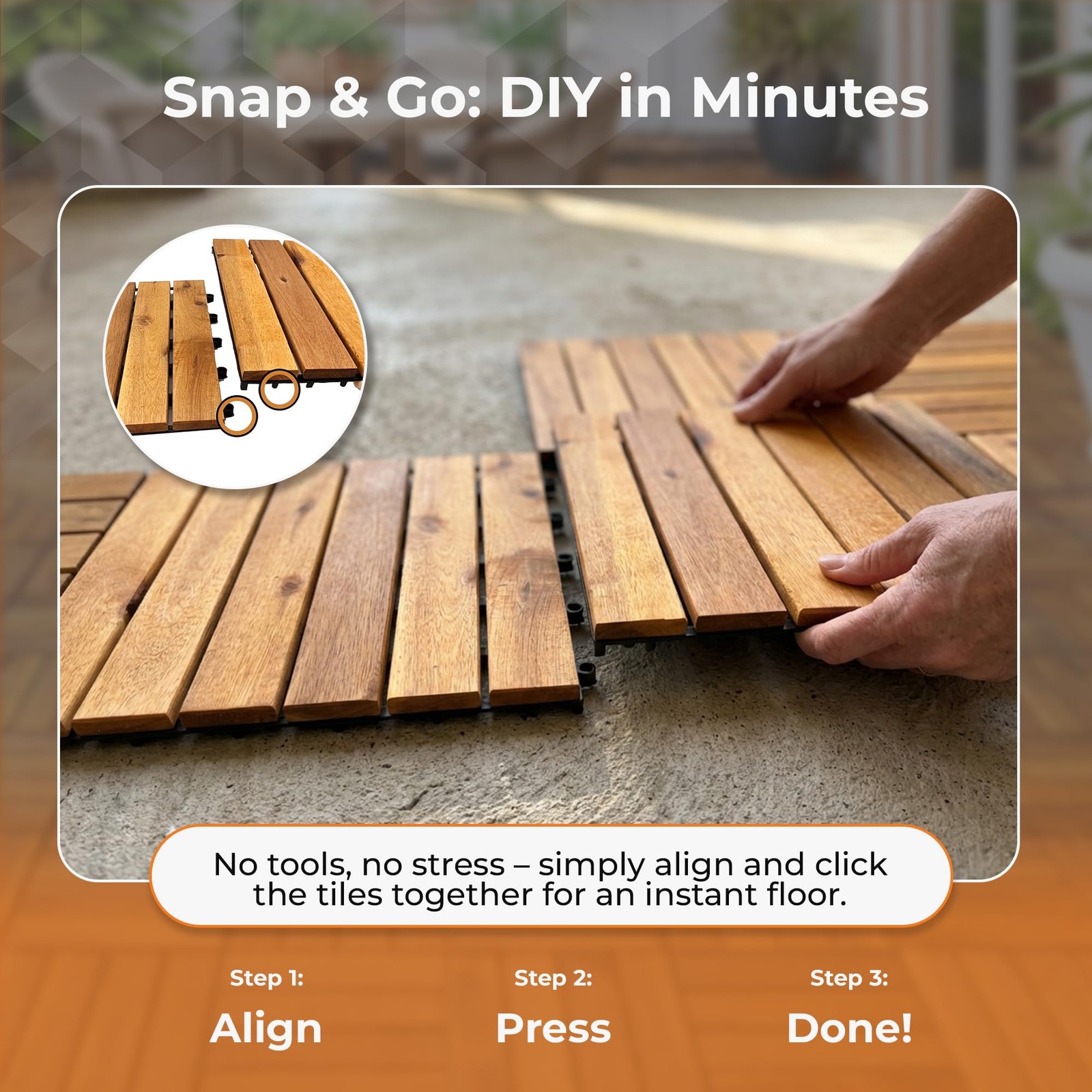 Interlocking Long Slat Deck Tiles 12″x12″– Stylish Patio Tiles for Outdoor Fl…