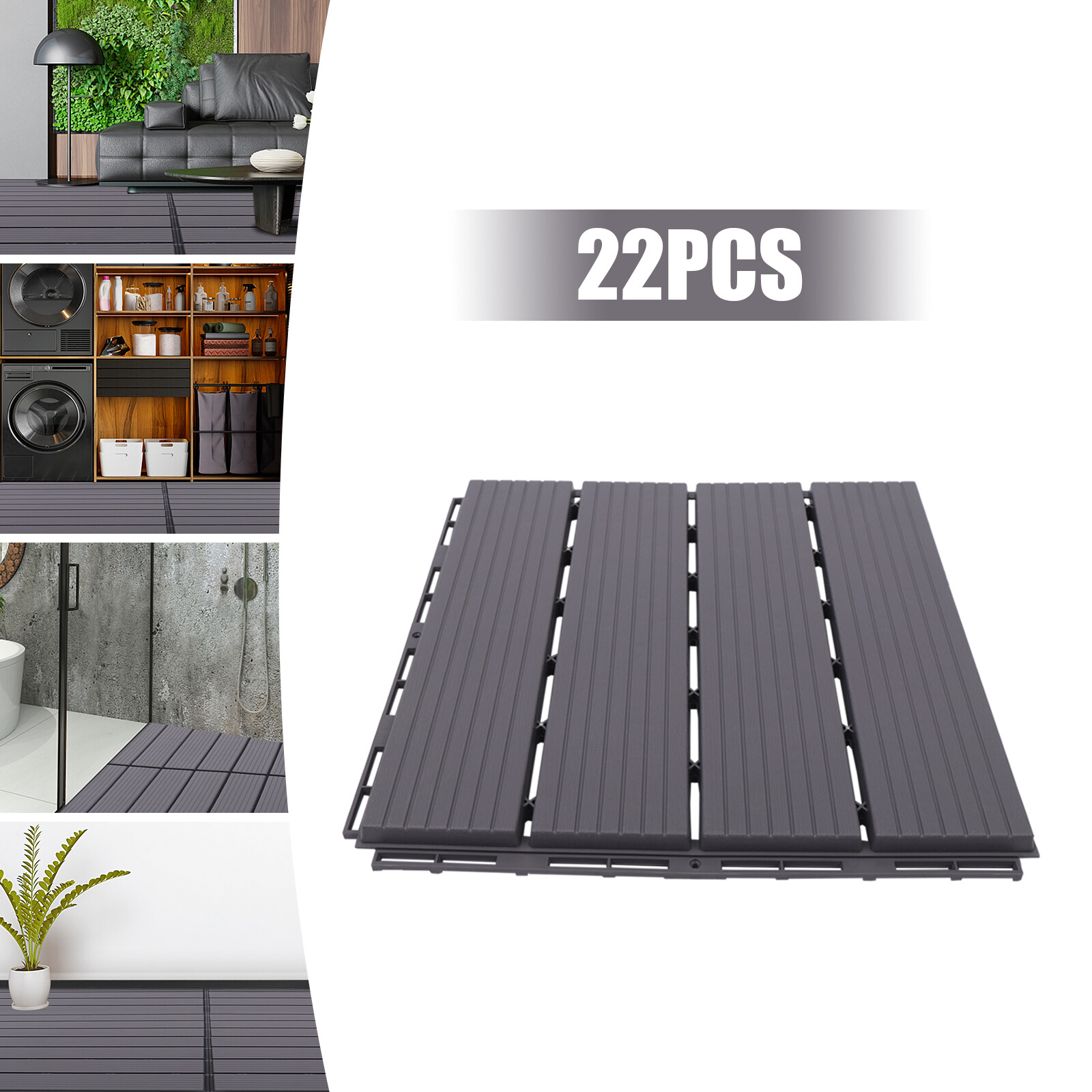 22PCS 12”x12” Interlocking Decking Tiles Plastic Composite Patio Deck Tiles