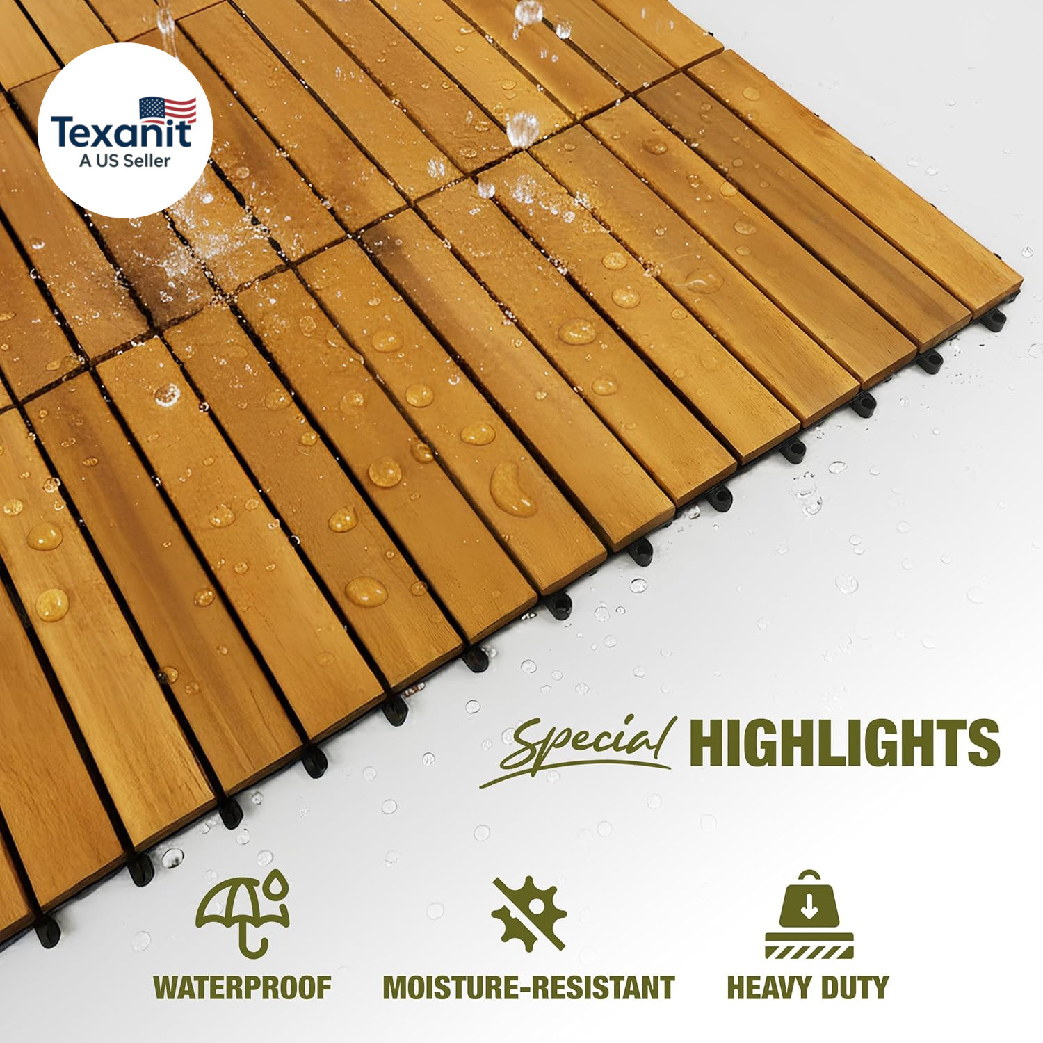 Premium Acacia Wood Interlocking Deck Tiles, 9 PCS 12″X12″X0.9″ Patio Flooring,
