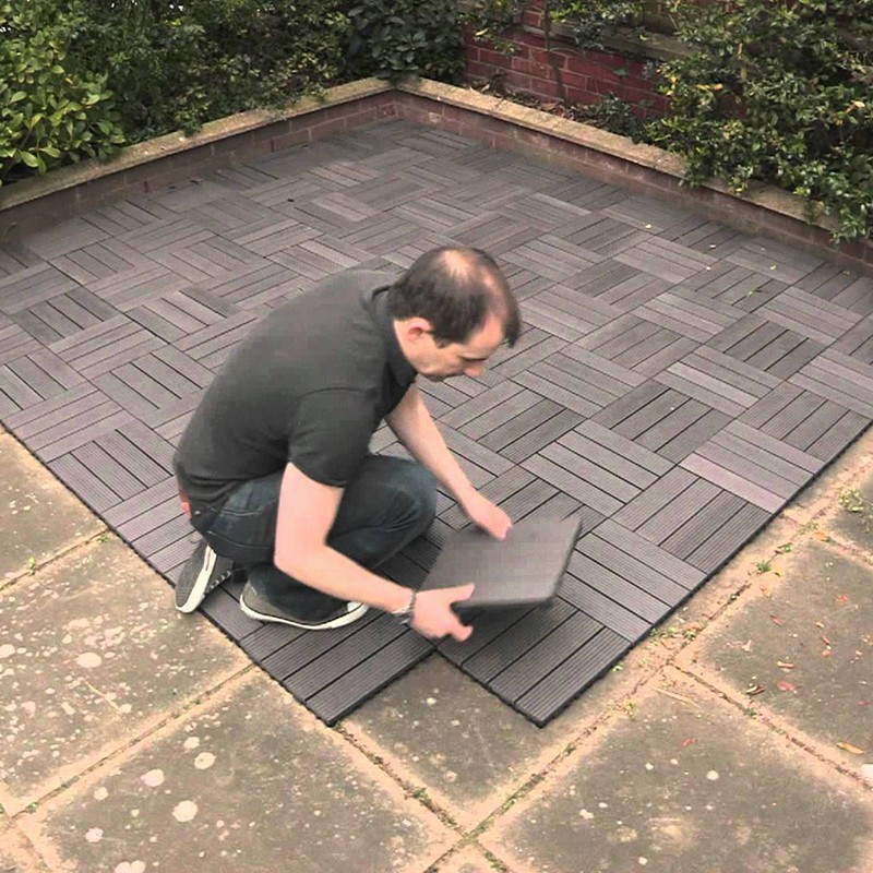 9PCS WPC DIY Interlocking Deck Tiles Waterproof Outdoor Indoor Flooring