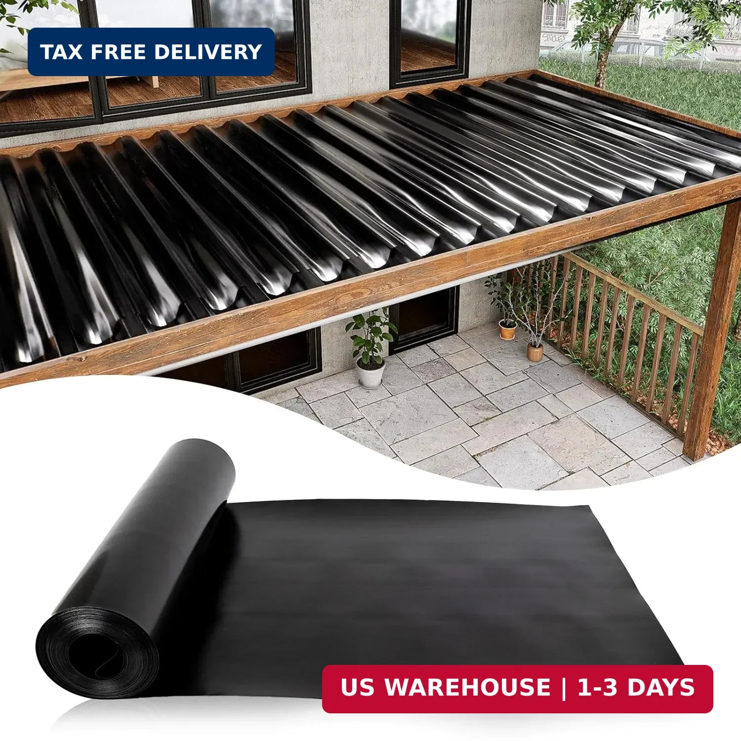 Muzata 1PCS 50FT Black Under Deck Drainage System Trough HDPE Waterproofing Memb