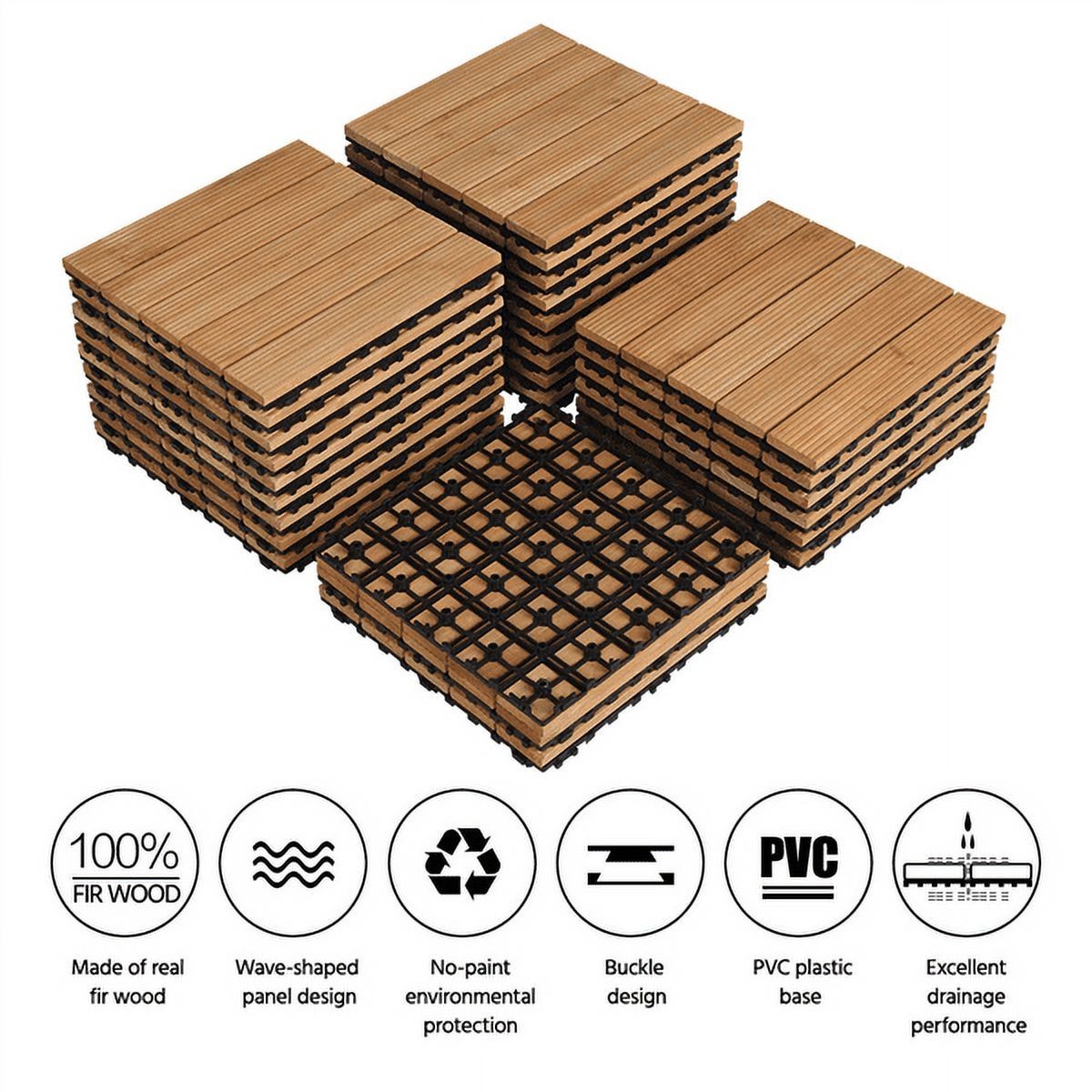 Indoor & Outdoor Wood Flooring 12″ x 12″ Tiles for Patio Garden, 27 Pieces