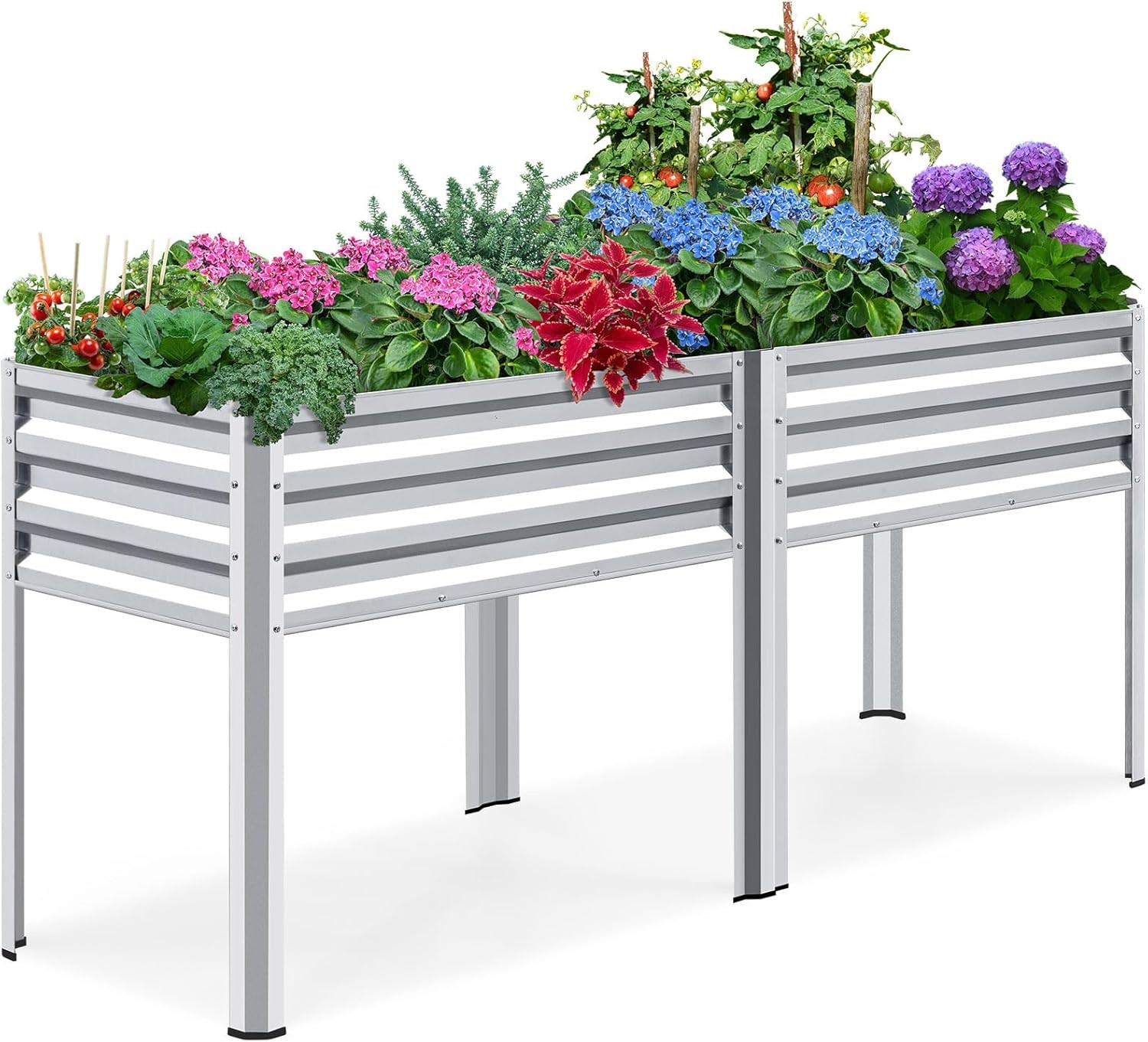 Large Raised Garden Bed W/ Legs Galvanized Elevated Planter Box 48×24×32 in