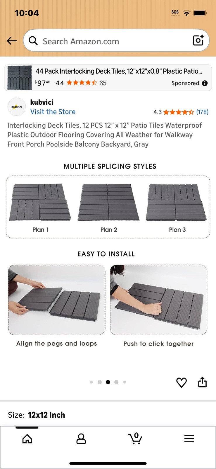 Interlocking deck tiles gray 12 inch X 12 inch 12 pack square 12 ft.²