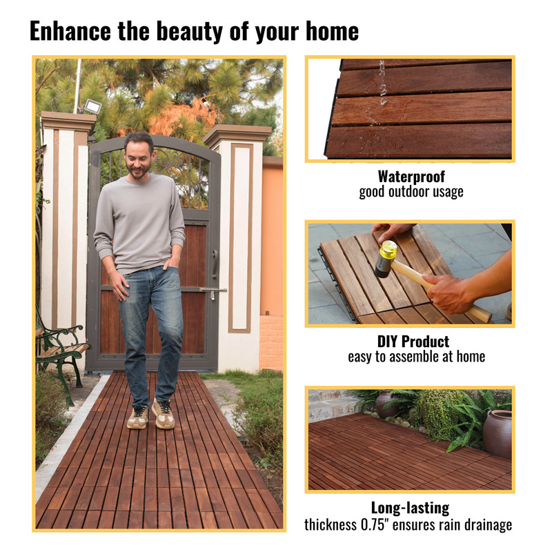 10/20/30PCS Interlocking Deck Tiles Wood Flooring Balcony Patio Paver 12″ *12″