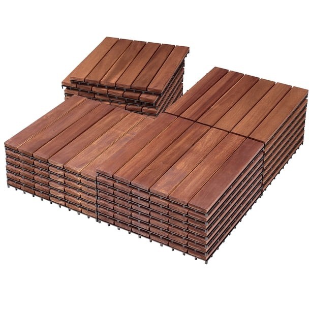 BuxWellBang 27pcs Wood Flooring Tiles for Indoor & Outdoor,11.8” x 11.8” x…