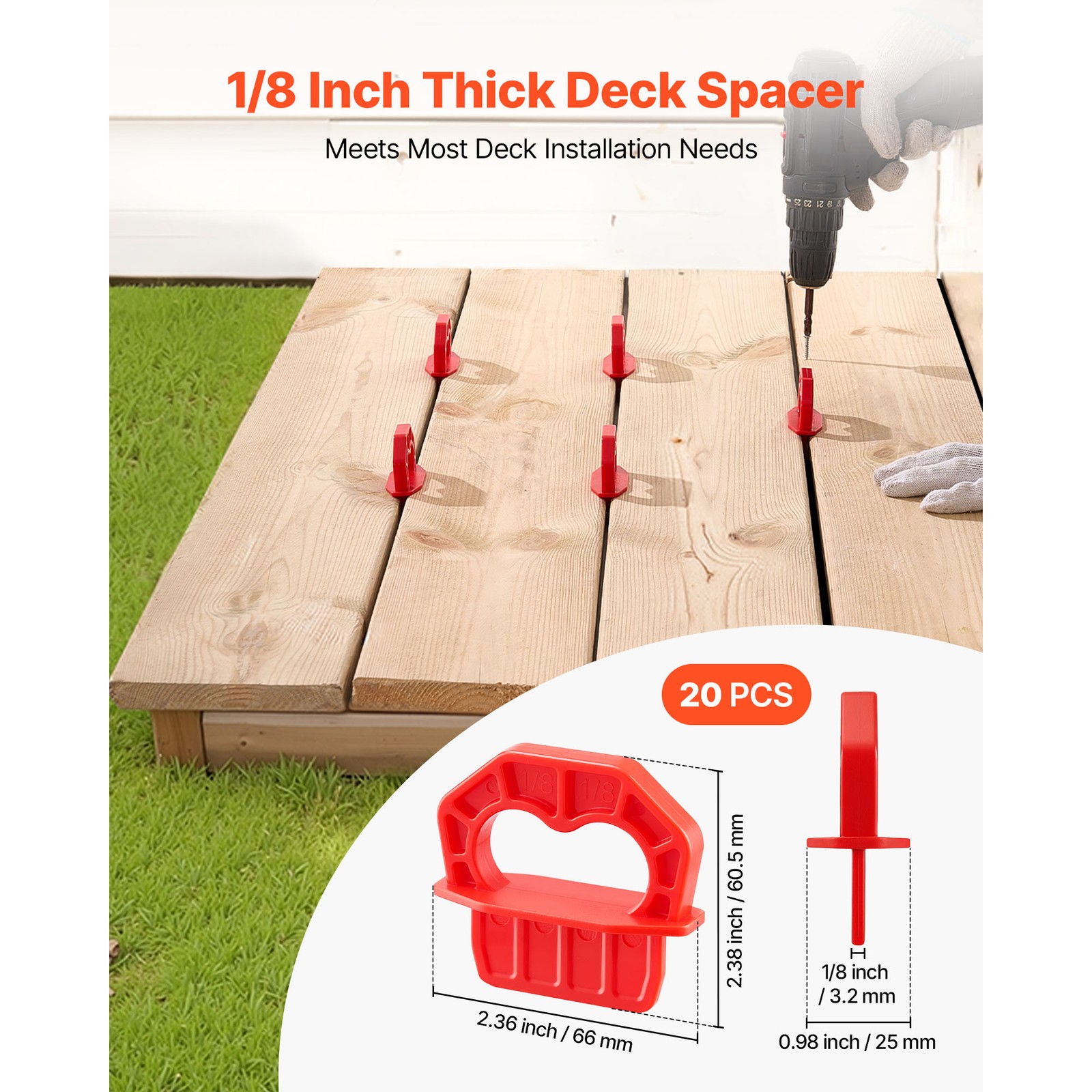 Uimoso 20-Pack 1/8 Inch Deck Spacers Red ABS Tool for Composite, PVC, and Wood