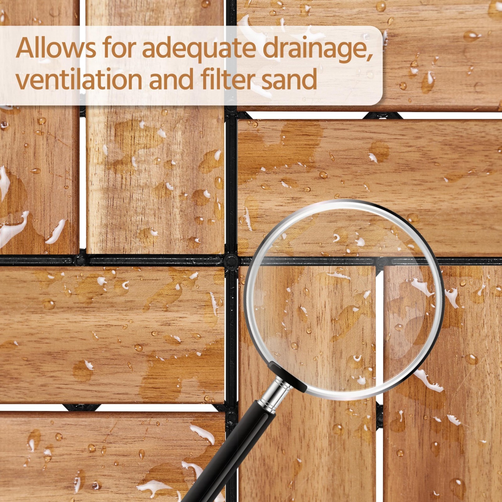 108pcs Interlocking Hardwood Patio Deck Tiles – Waterproof Acacia Wood Flooring,