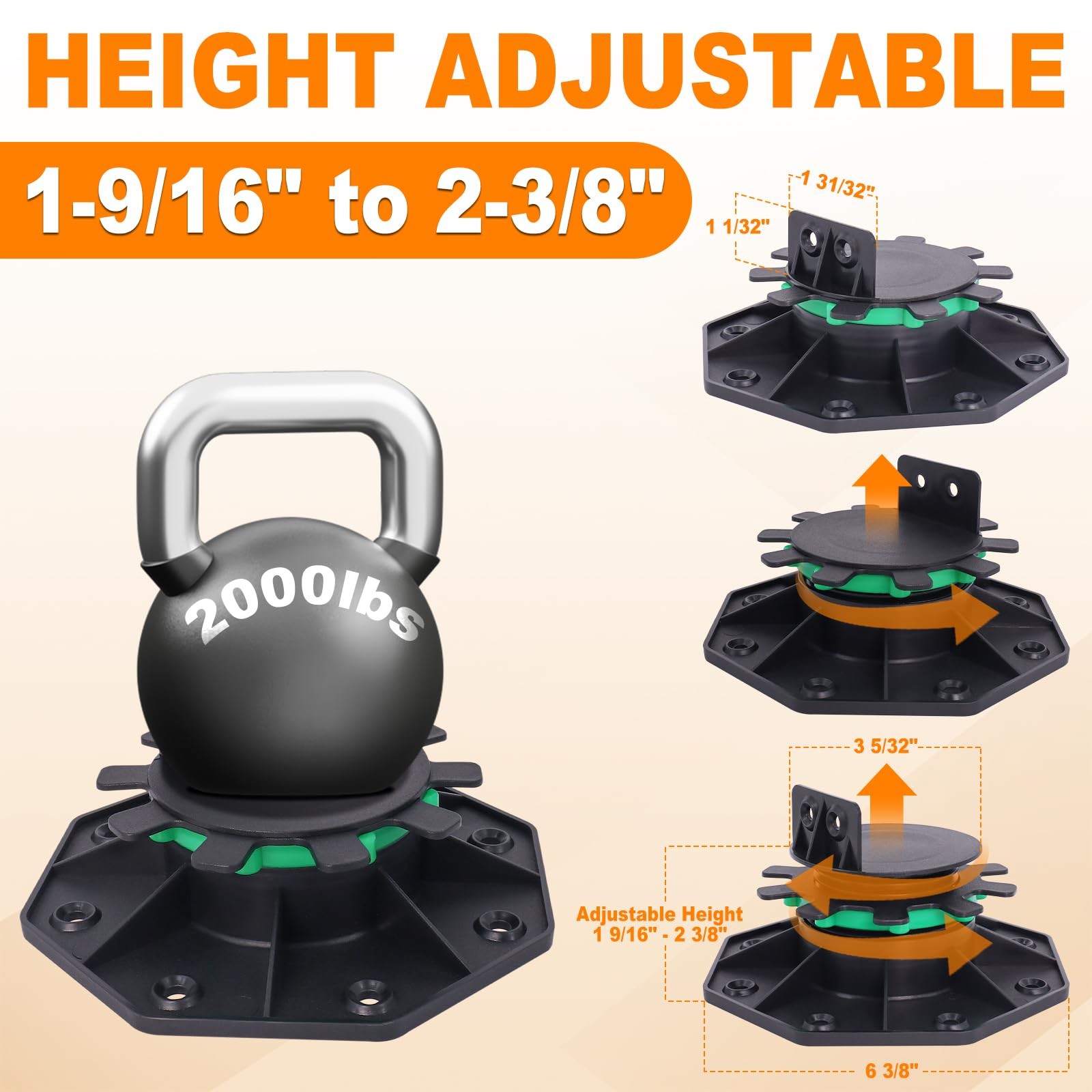 Adjustable Deck Support Pedestal with Fastener Ring, 24Pack Deck Foundation S…
