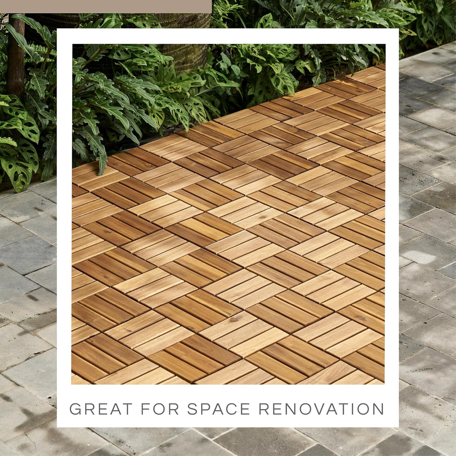 Premium Deck Tiles, 10 Pcs Patio Flooring – Golden Teak – Crossed | Square Joint