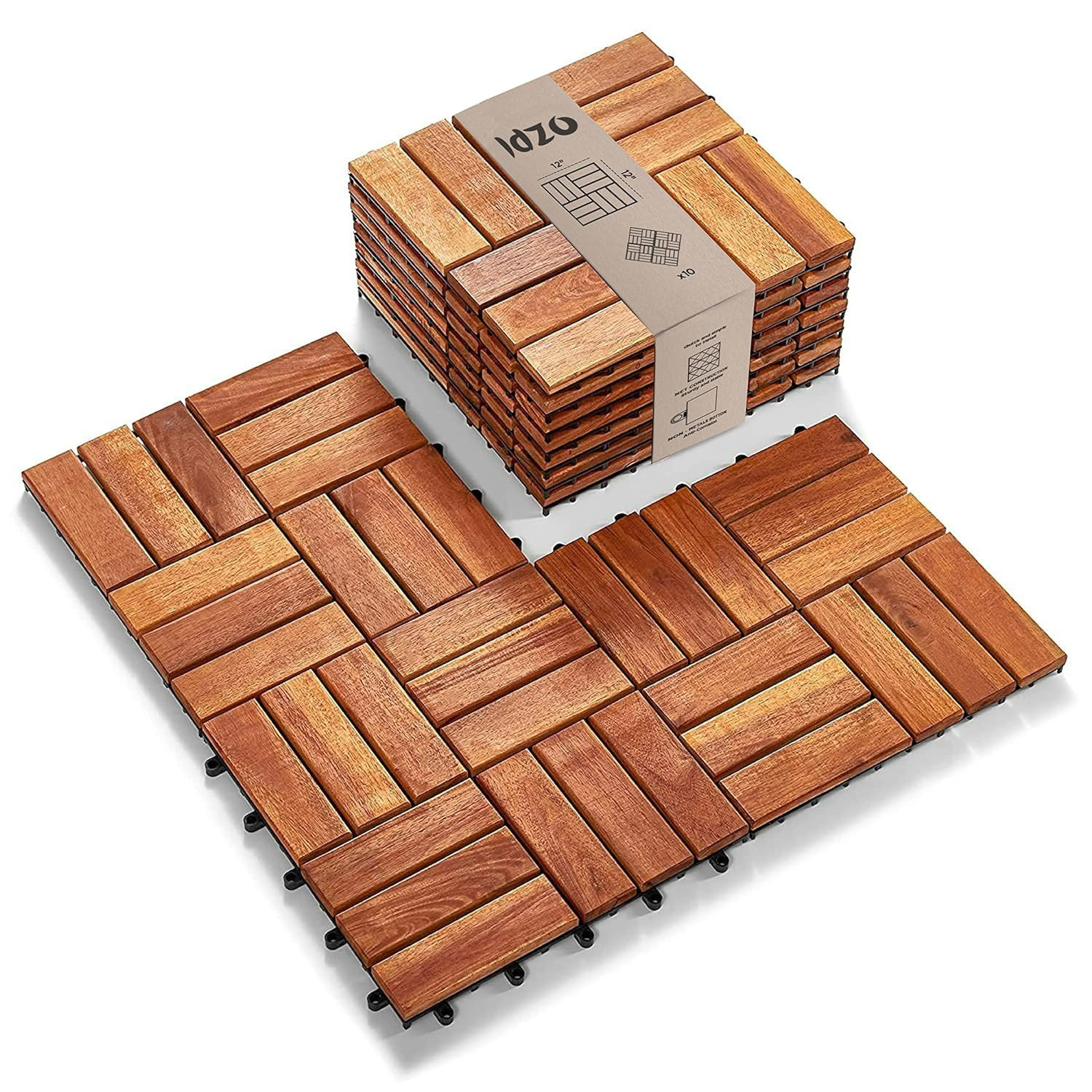 Interlocking Deck Tiles – 10PCS Waterproof Acacia Wood Patio Tiles, Flooring Til