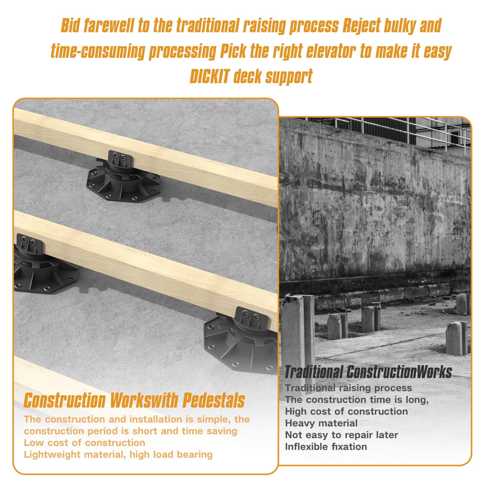 24-Pack Adjustable Deck Support Pedestals, 1.18″â€“2.36″ (30â€“60 Mm), for 2Ã…