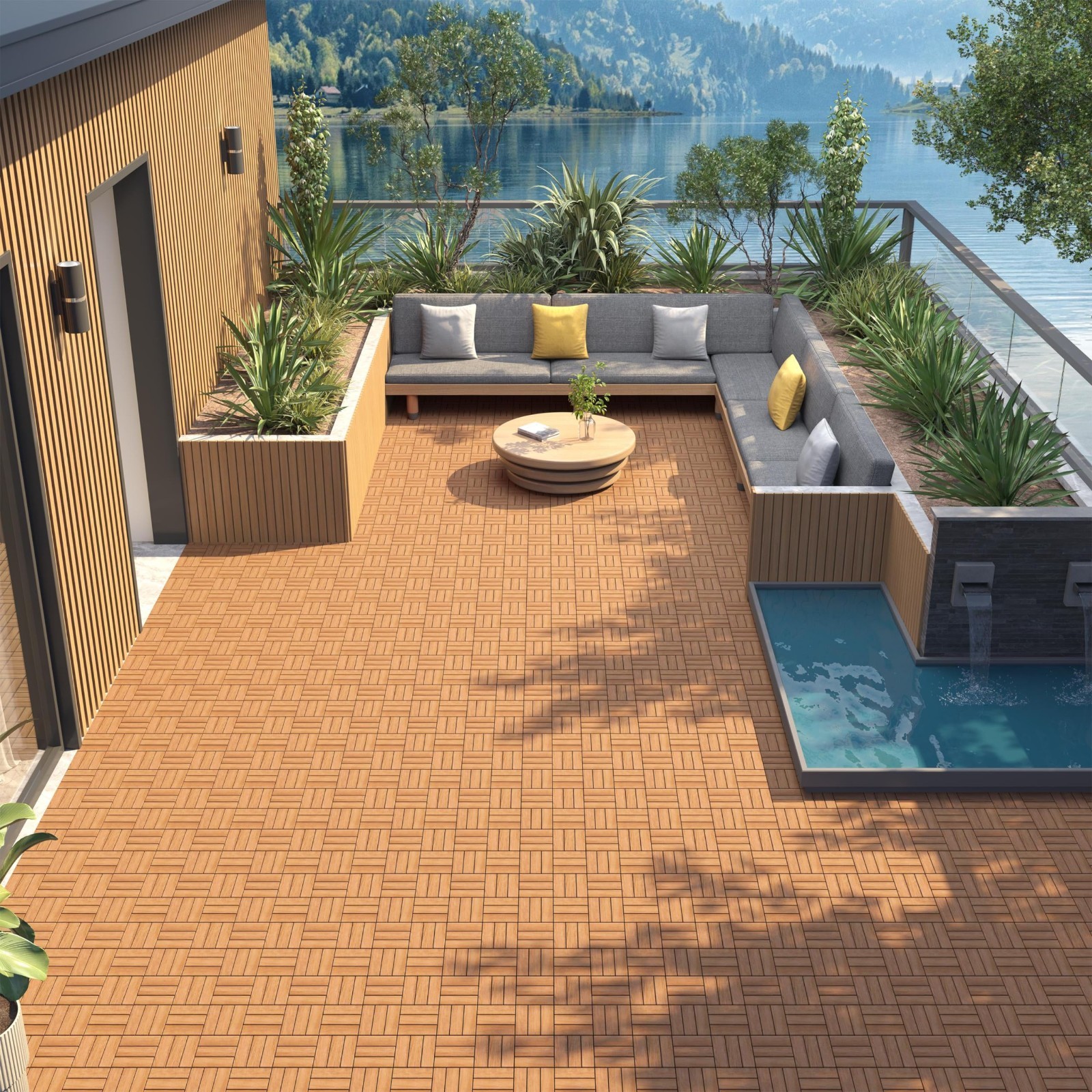54pcs Interlocking Hardwood Patio Deck Tiles – Waterproof Acacia Wood Flooring 1