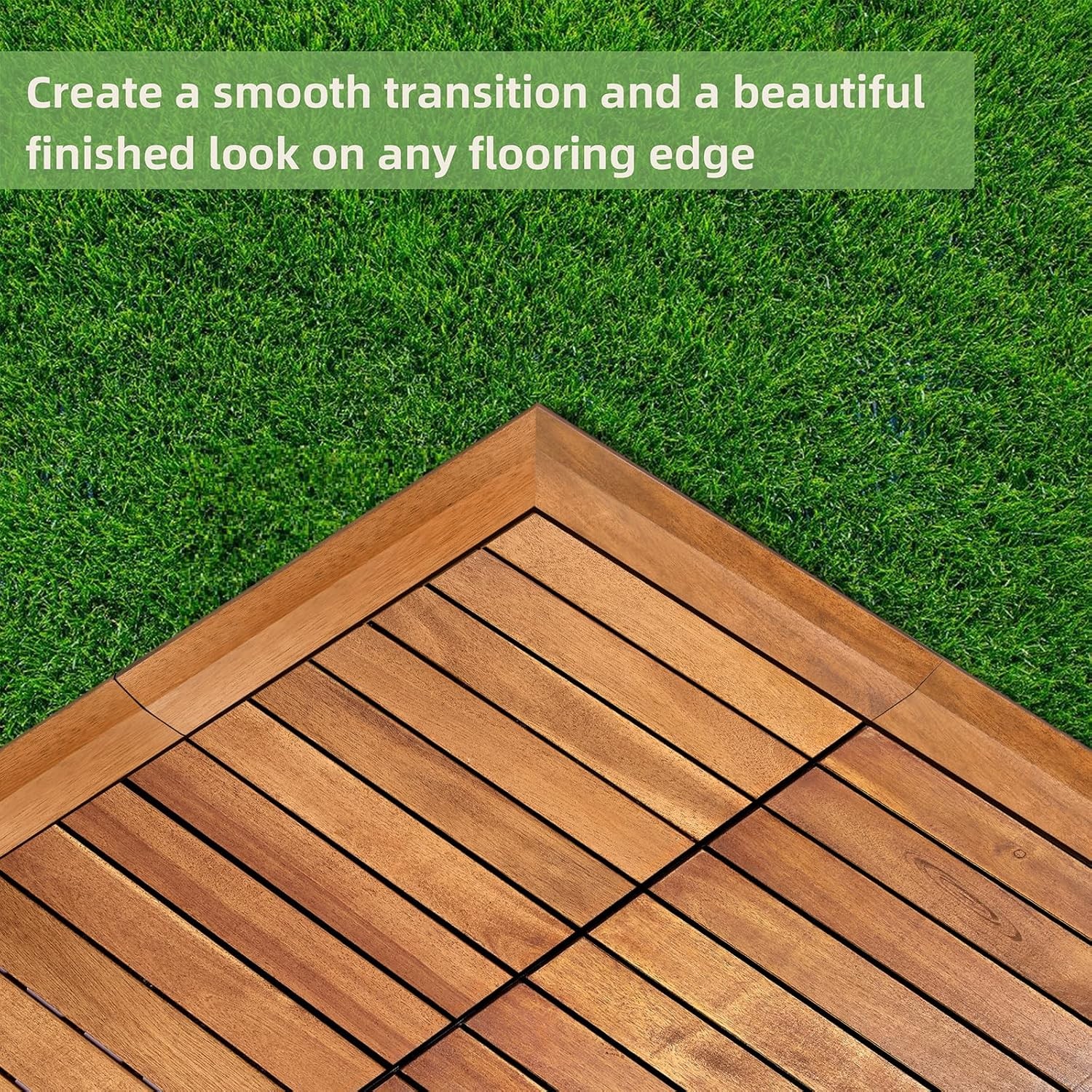 Solid Acacia Wood Edge Trim Set Interlocking Deck Tiles 20 PCS Border Trim & 10