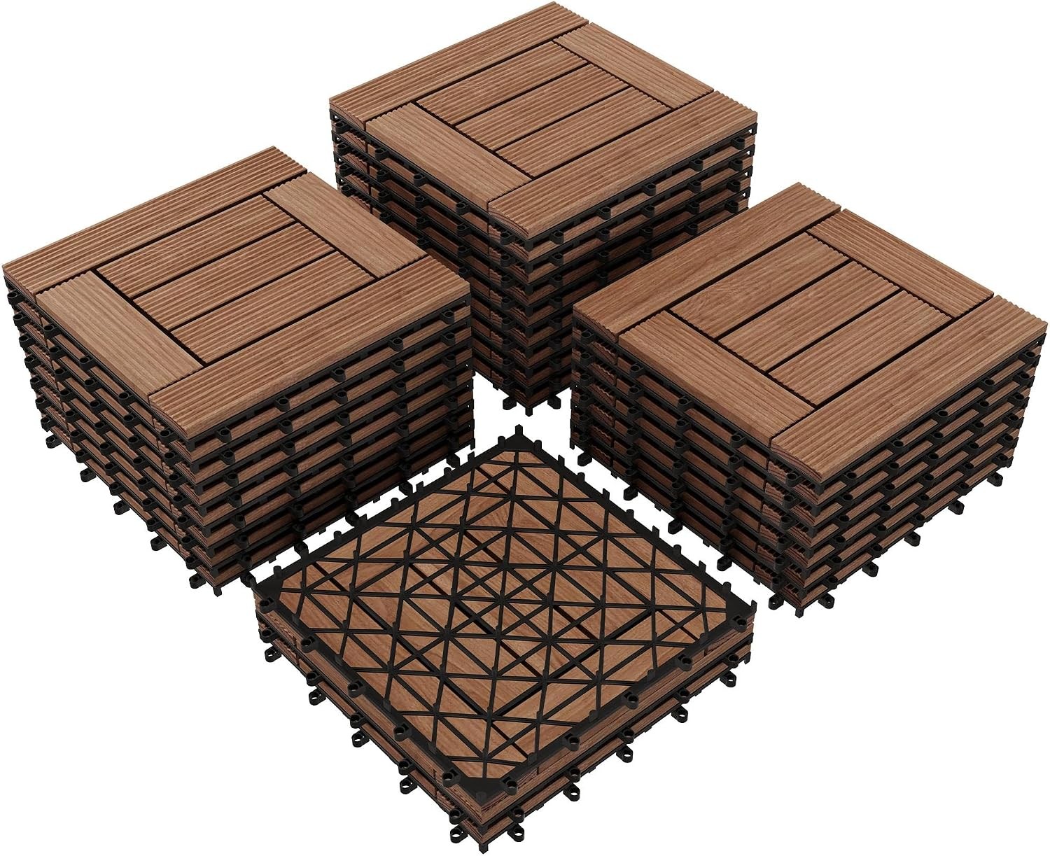 27PCS Interlocking Deck Tiles 12×12 Patio Flooring Brown Wood Slats