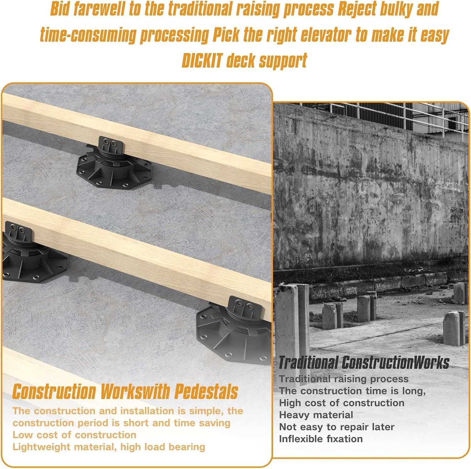 Durable 12-Pack Deck Support Pedestals for 2×4 & 2×6 Joists – Easy Installation