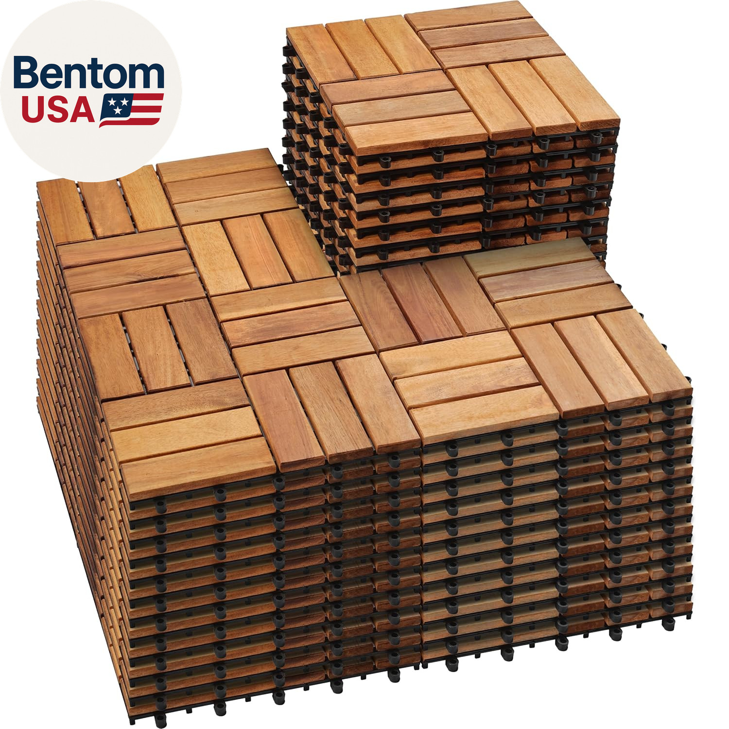 54 PCS Solid Acacia Wood Interlocking Patio Deck Tiles – 12″ X 12″ Indoor Outdoo