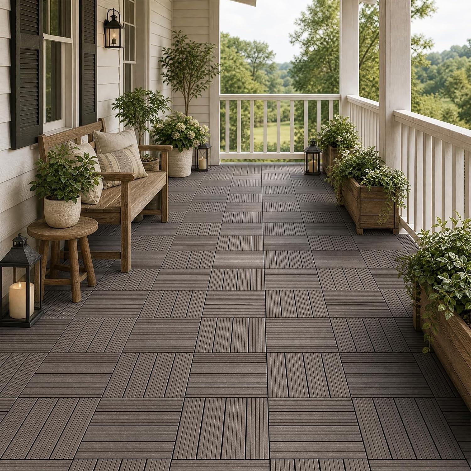 10 Pack 12x12in Interlocking Deck Tiles Wood Plastic Composite for Patio Balcony