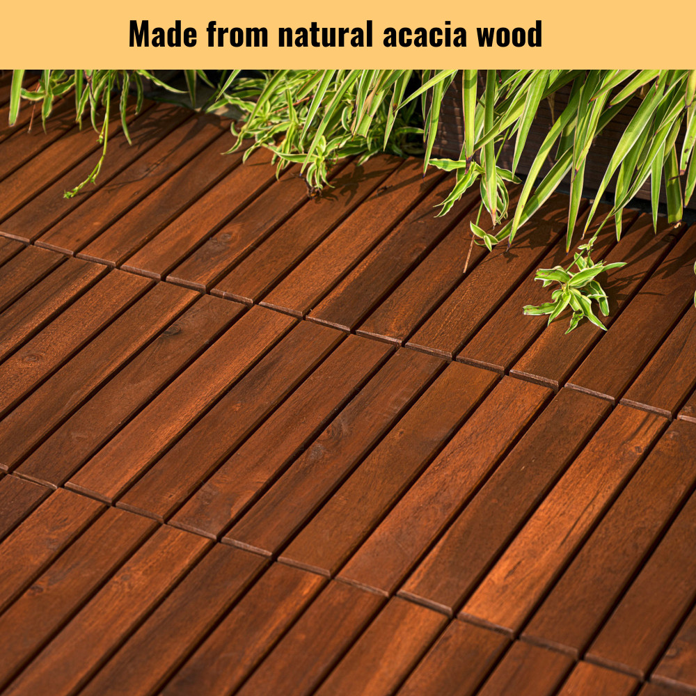 10 PCS Interlocking Deck Tiles Striped Pattern, 12″ x 12″ Square Acacia Hardwood