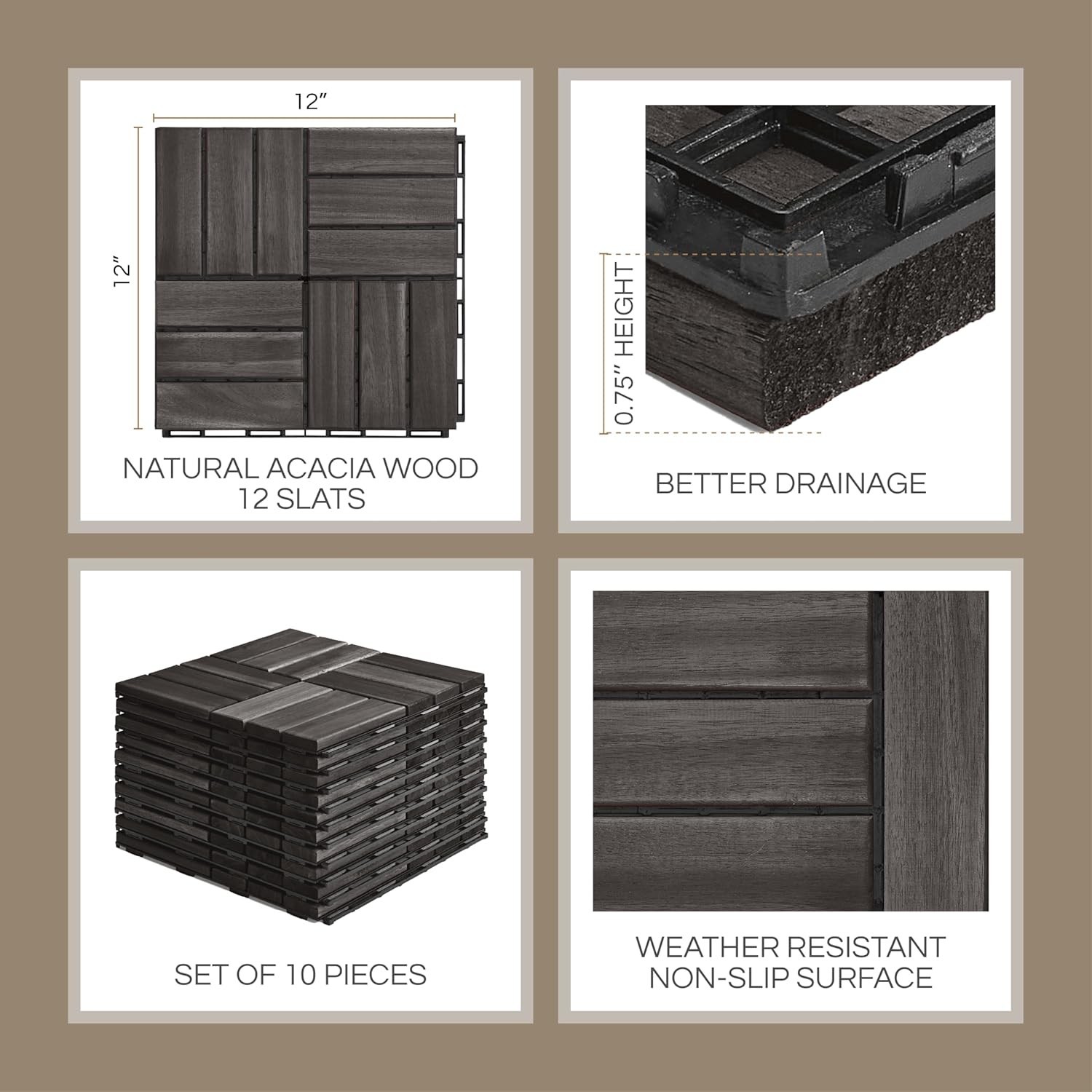 10 Pcs Deck s, Patio Flooring – Outdoor Waterproof Acacia Wood s for All Wea…