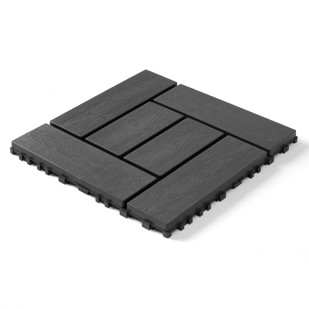 12″ Interlocking PP Deck Tiles Dark Grey 44pcs DIY Modular Floor Tiles