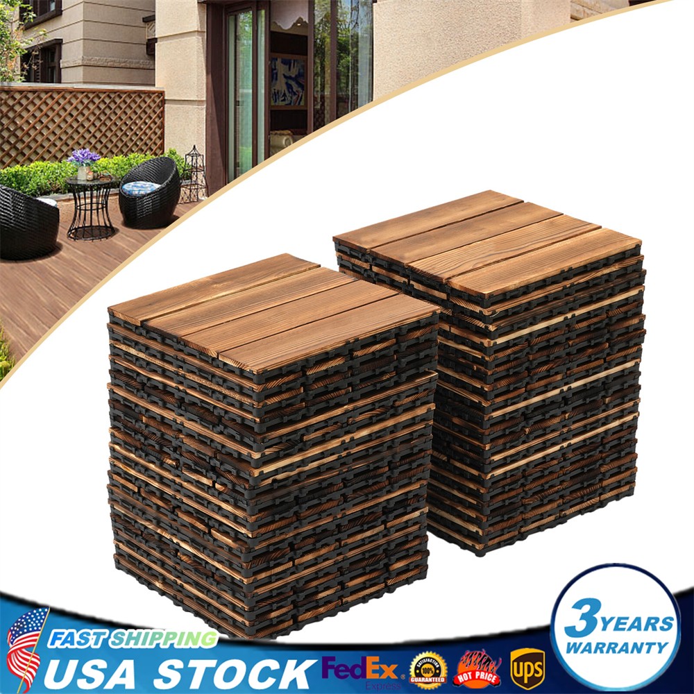36 PCS Deck Patio Tile Non-slip Wood Flooring Pavers Tiles Outdoor 30*30*2cm