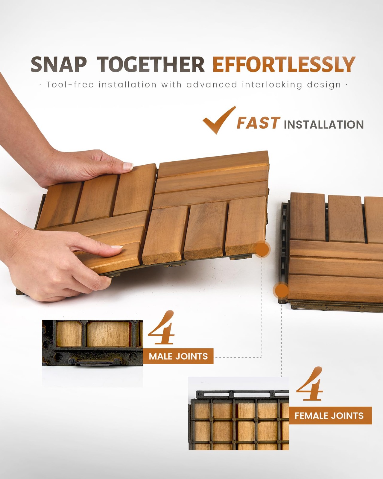 9 PCS Interlocking Deck Tiles 12″ x 12″, 12 Slats Outdoor Flooring Acacia Woo…