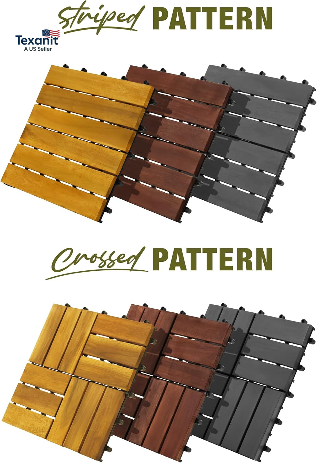 Premium Acacia Wood Interlocking Deck Tiles, 9 PCS 12″X12″X0.9″ Patio Flooring,