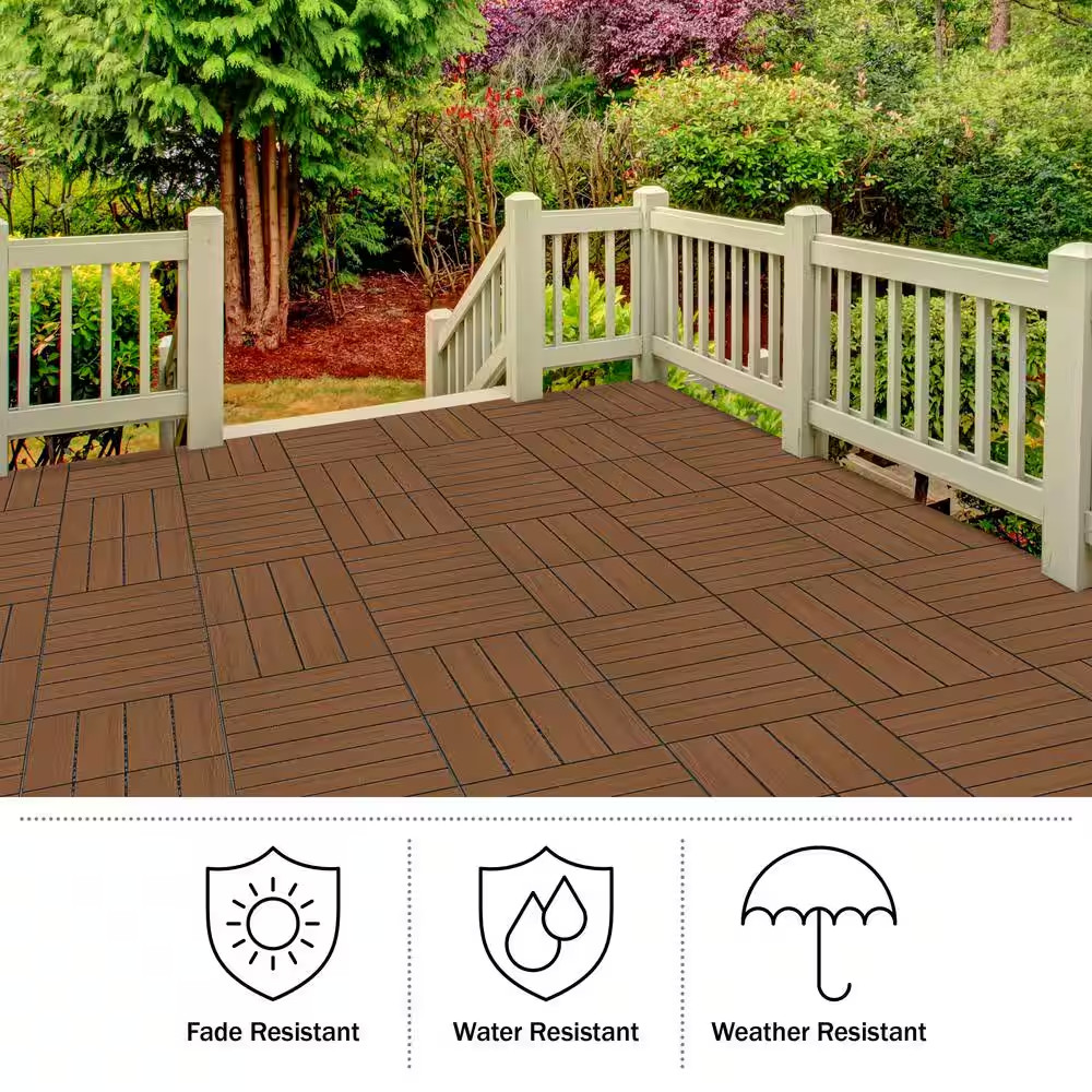 1 Ft. W X 1 Ft. L 6 Patio Tiles Woodgrain Wood/Polypropylene Interlocking Deck T
