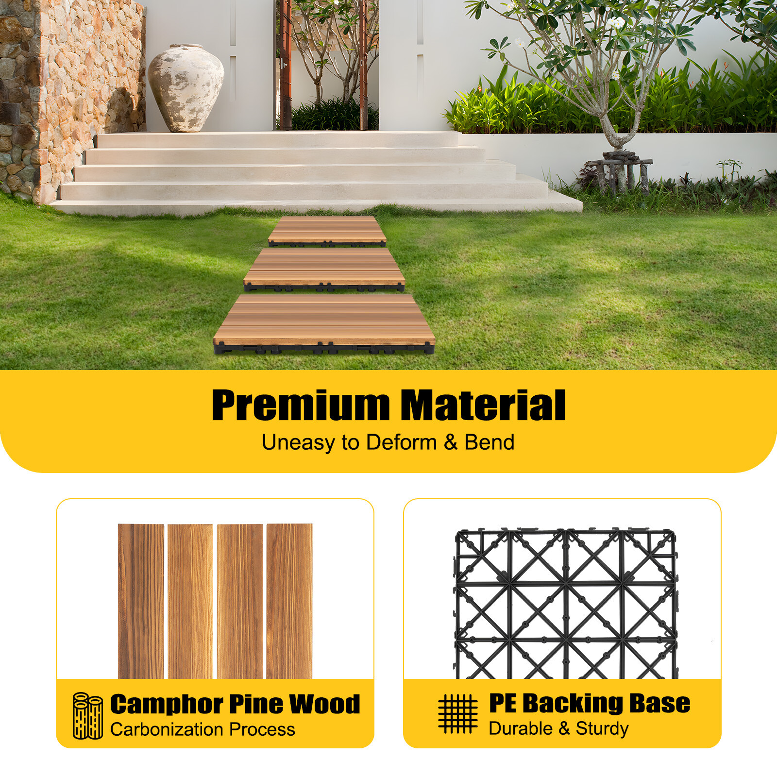 36Pcs 12”x12” Hardwood Interlocking Patio Deck Tiles Wood Flooring DIY Outdoor
