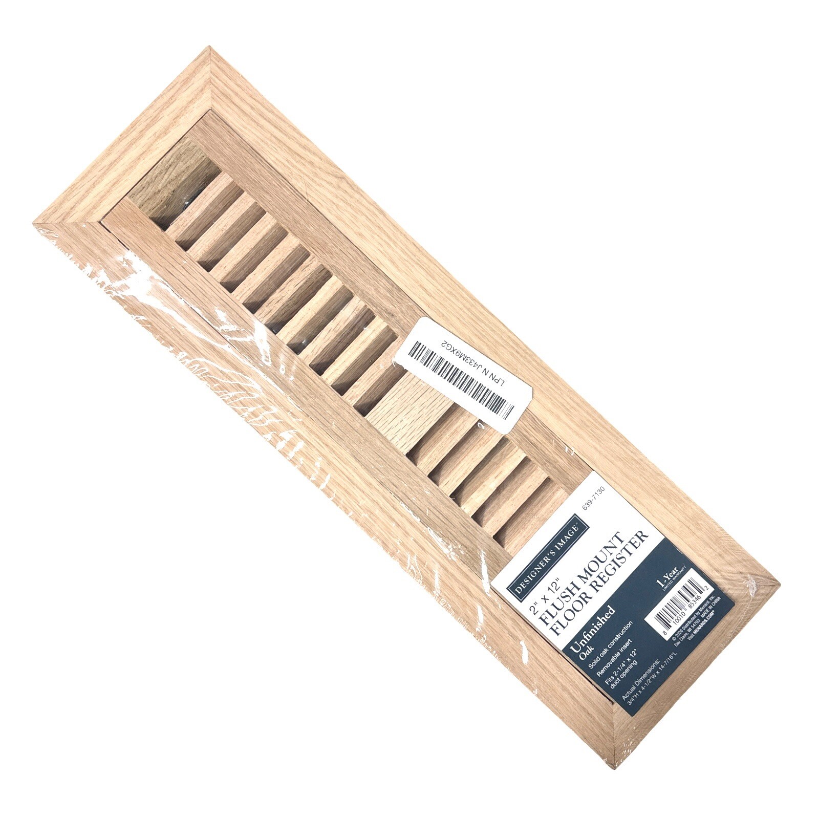 Oak 2 X 12 Wood Vent/Register – Flush Mount With Damper