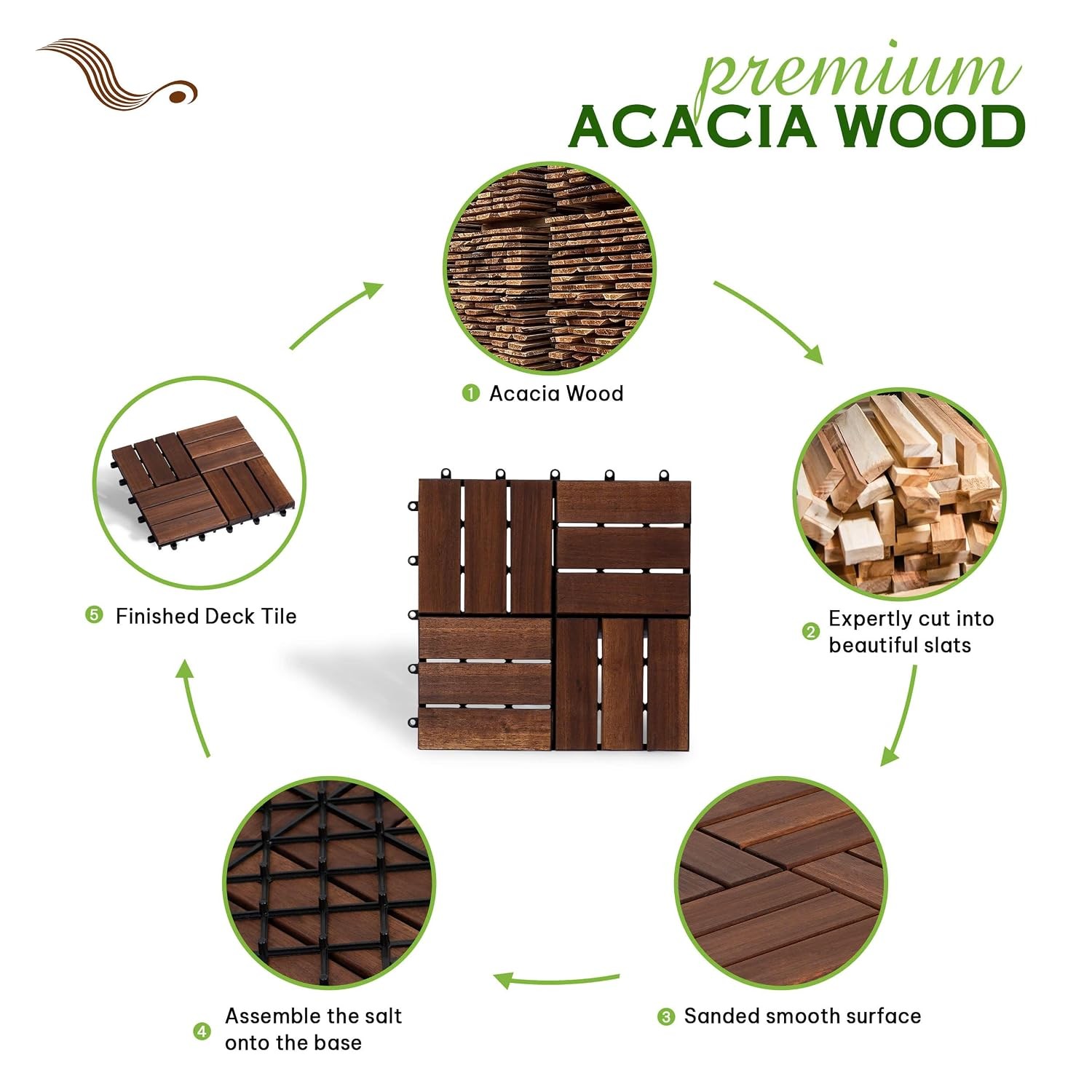 Acacia Wood Deck Tiles 12×12 Brown Natural Outdoor Wooden Decking Tiles for