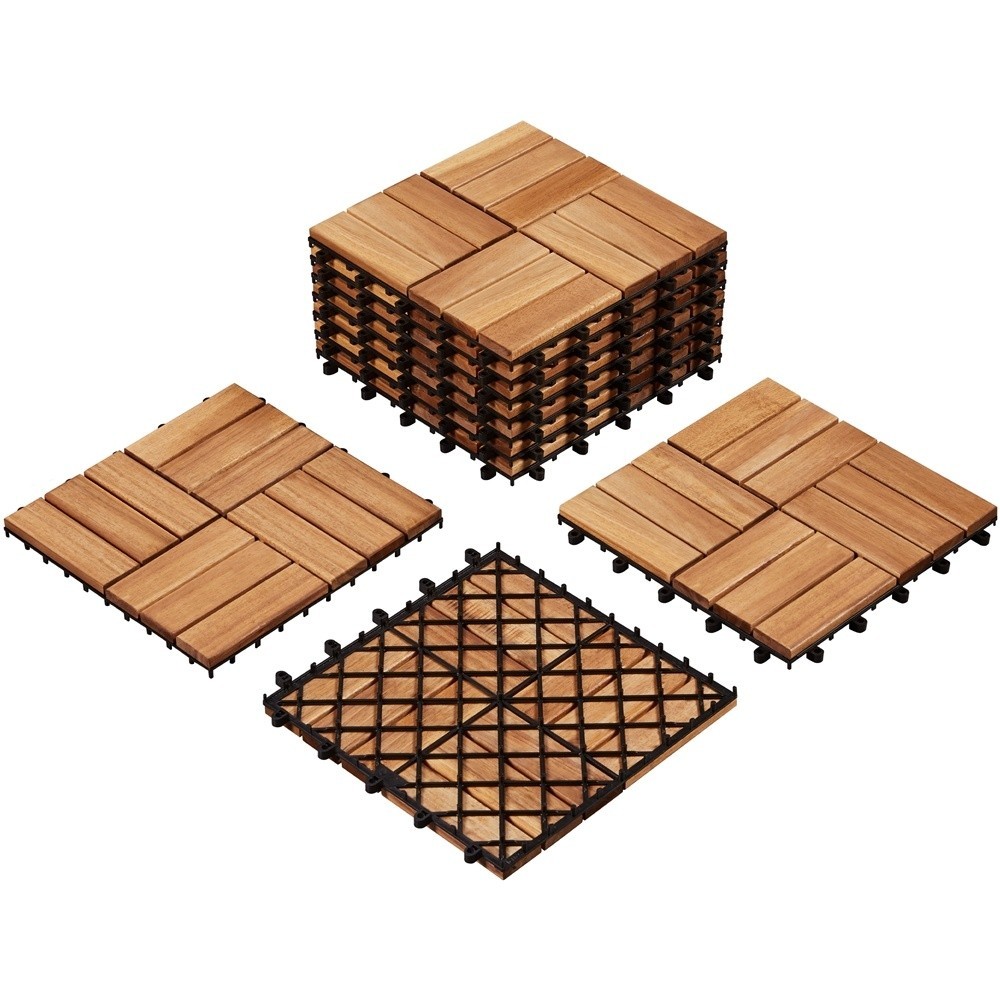 Pack of 10 Interlocking Flooring Tiles for Patio Garden 12″x12″, Wood